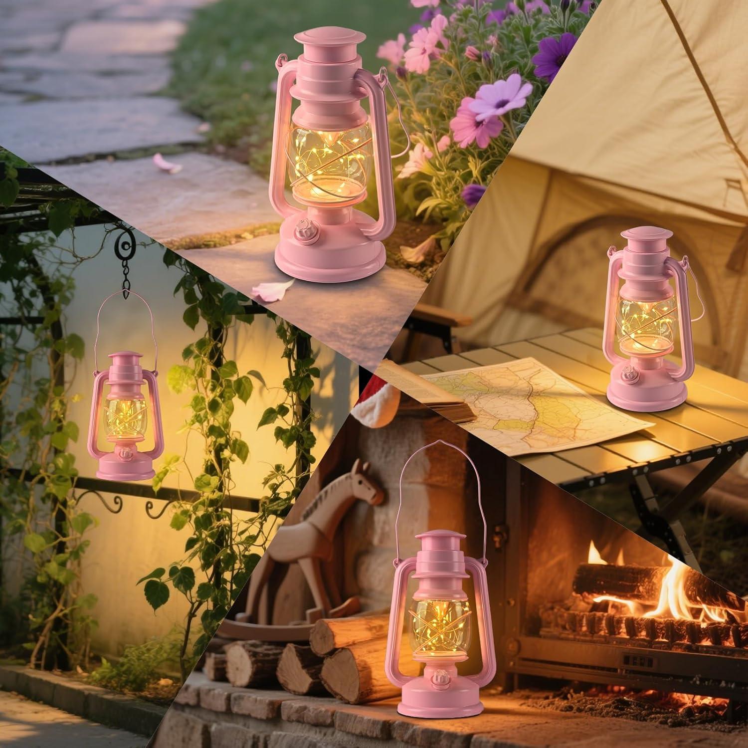 Linterna Vintage LED Rosa FUWDEO 20 Luces 12.7x15.2cm