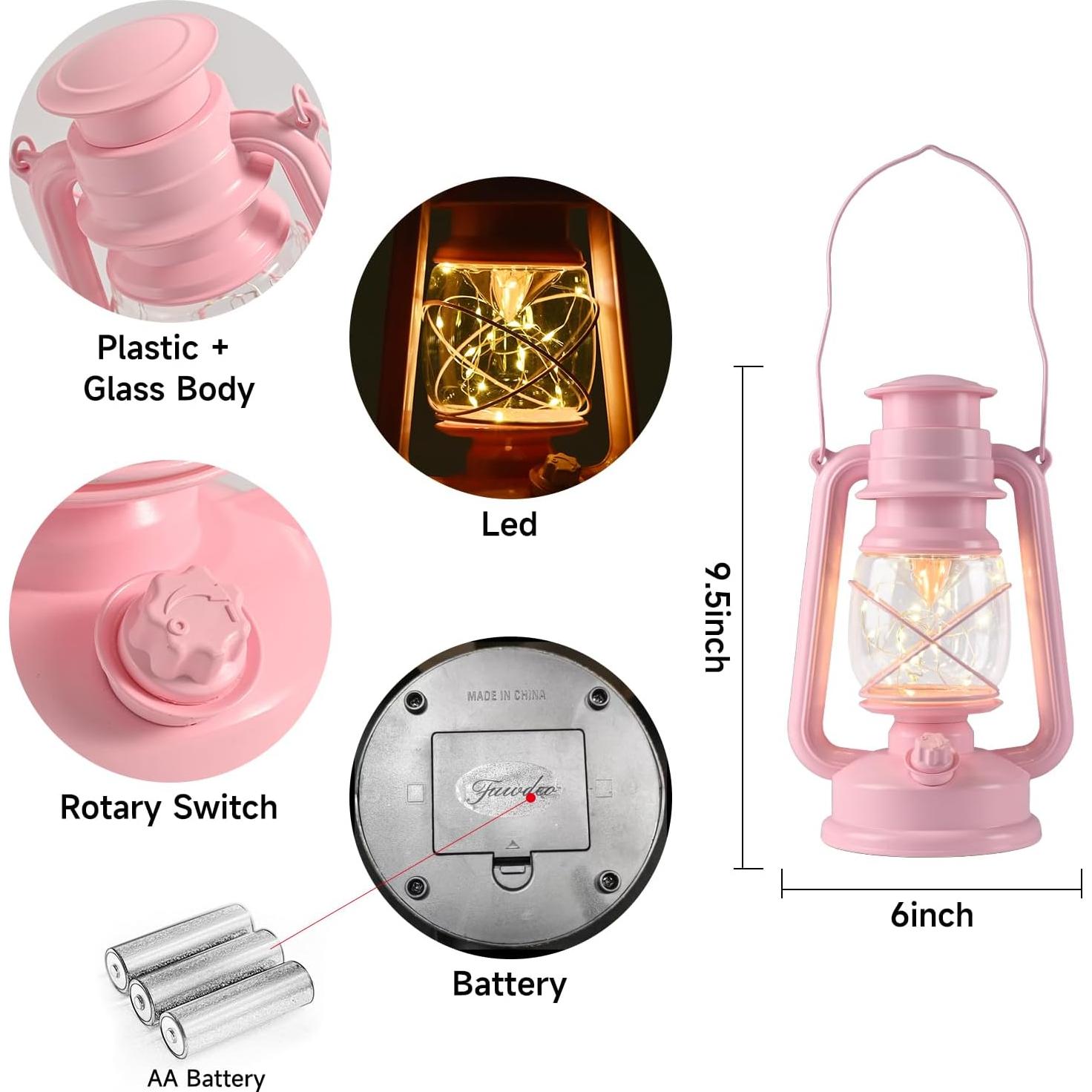 Linterna Vintage LED Rosa FUWDEO 20 Luces 12.7x15.2cm