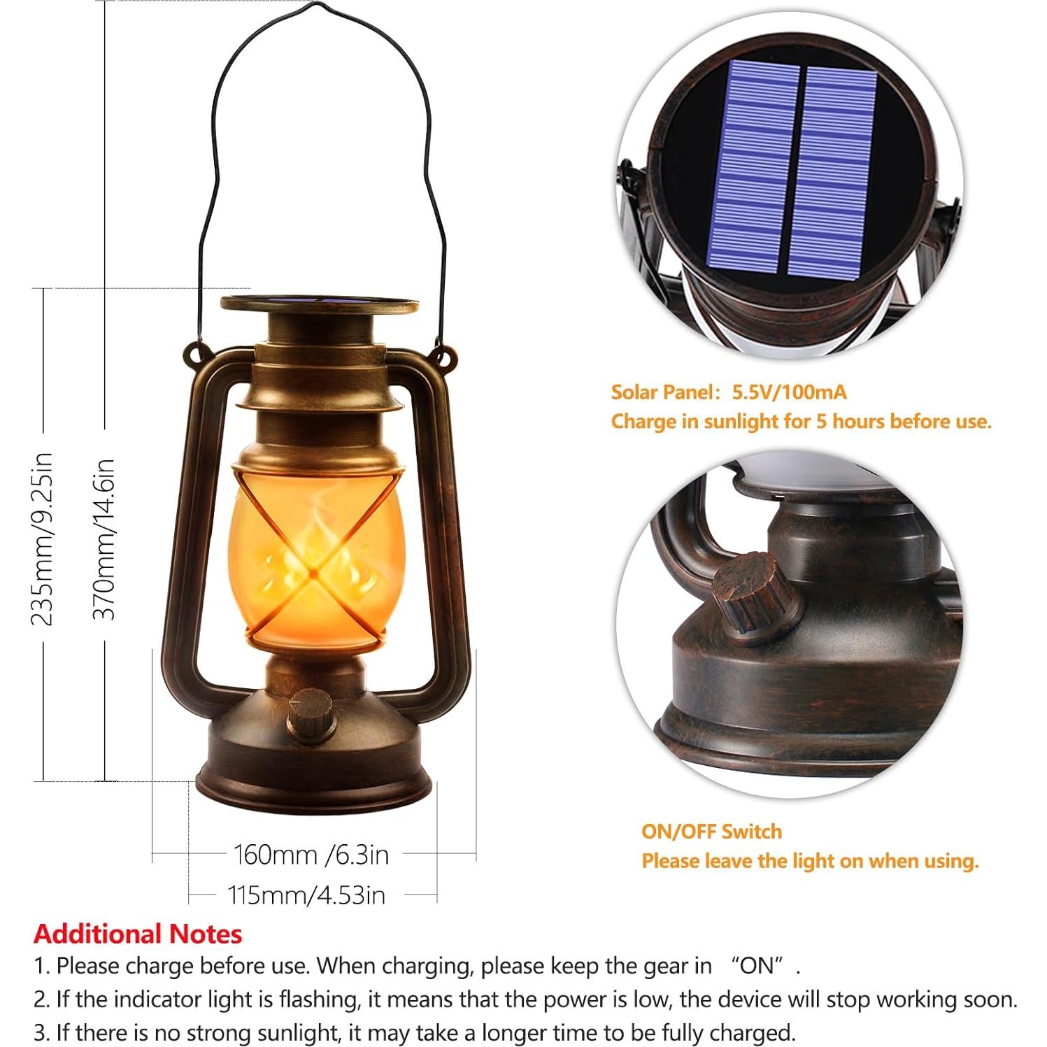 Linternas Solares Vintage Wondrastical 2 Piezas LED Llama 23.5cm