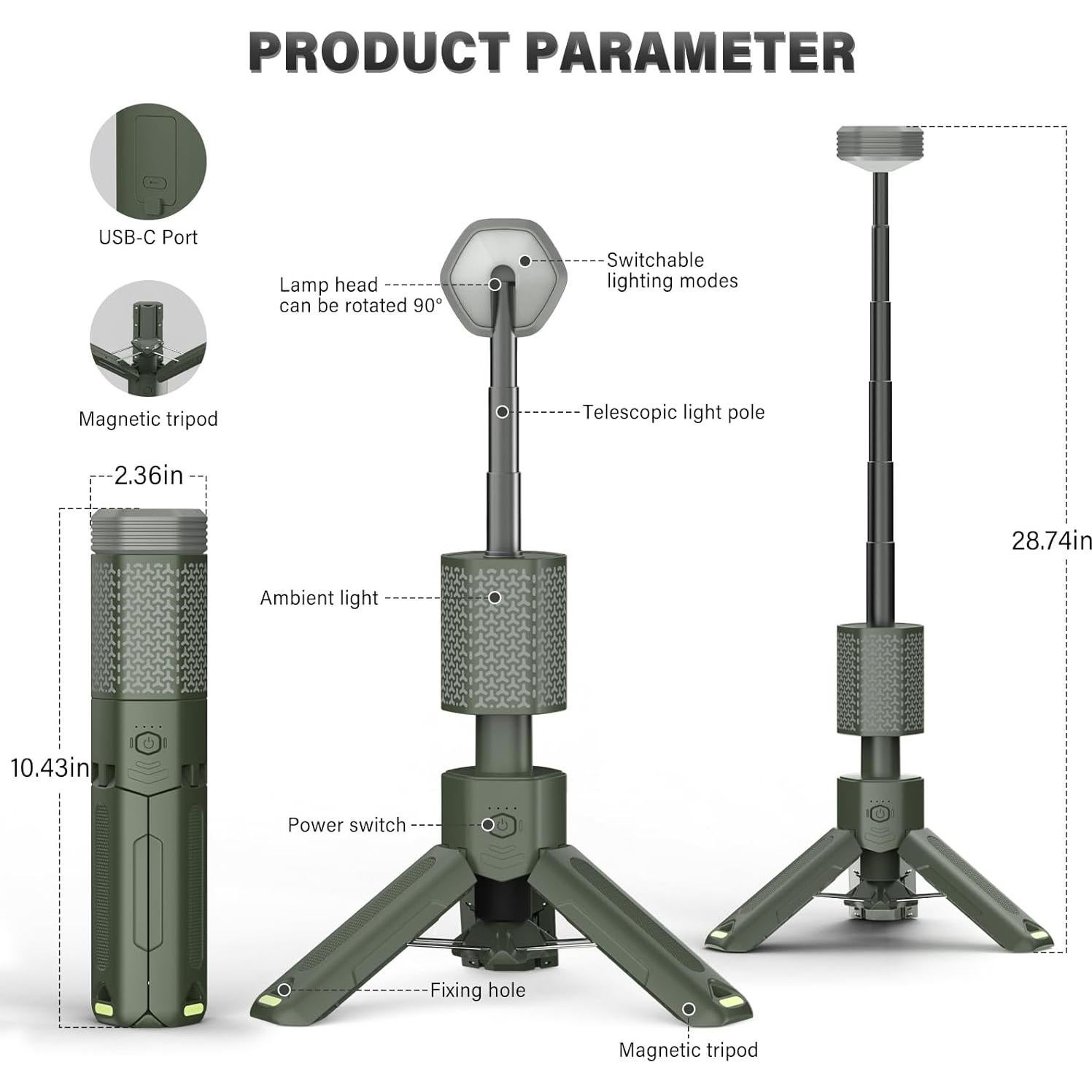 Linterna de Camping Telescópica M KARMATER 10500mAh Verde