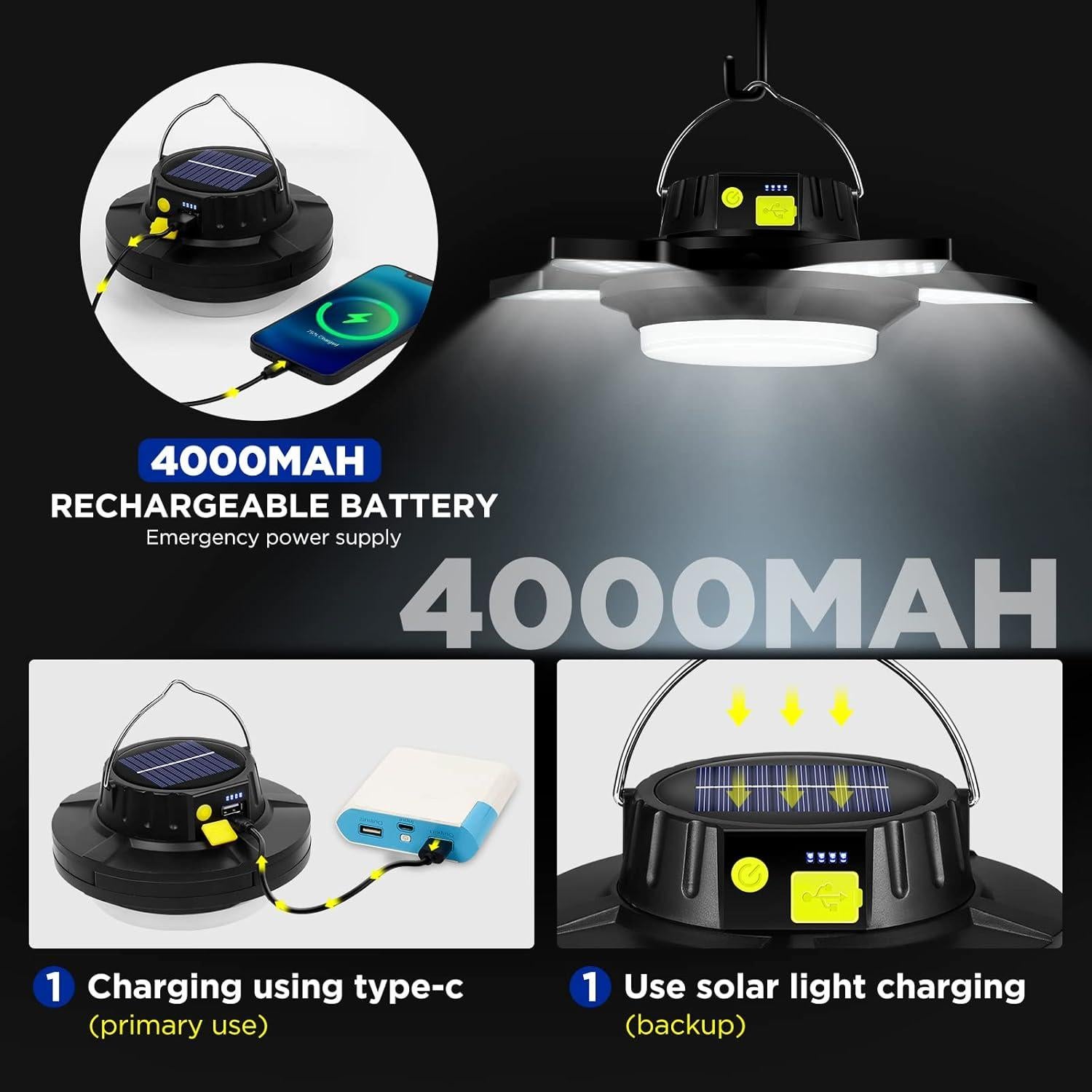 Linterna de Camping Solar Recargable SS SUNSBELL 96 LEDs 5 Modos