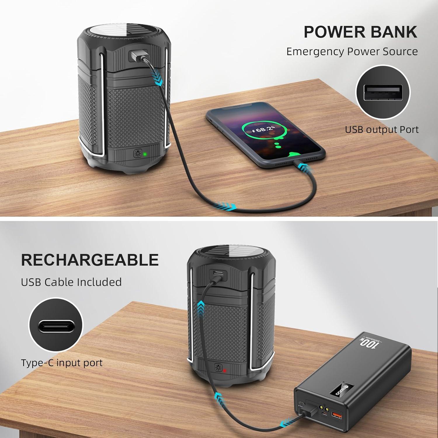 Paquete de 2 Linternas de Camping LED Recargables 5000mAh