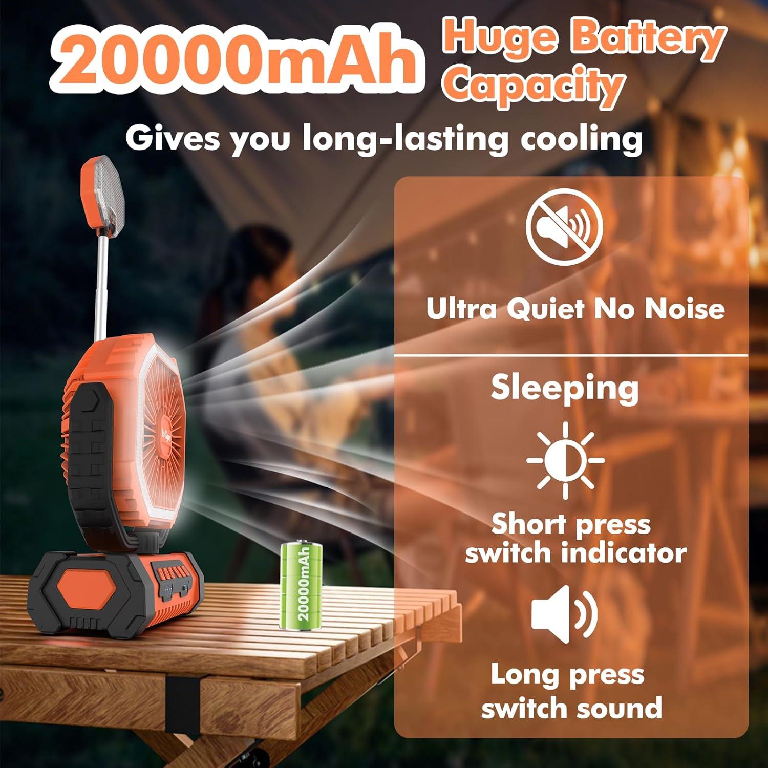 Ventilador de Camping Recargable F19 con Linterna LED 20000mAh