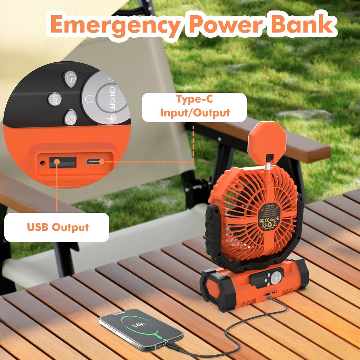 Ventilador de Camping Recargable F19 con Linterna LED 20000mAh