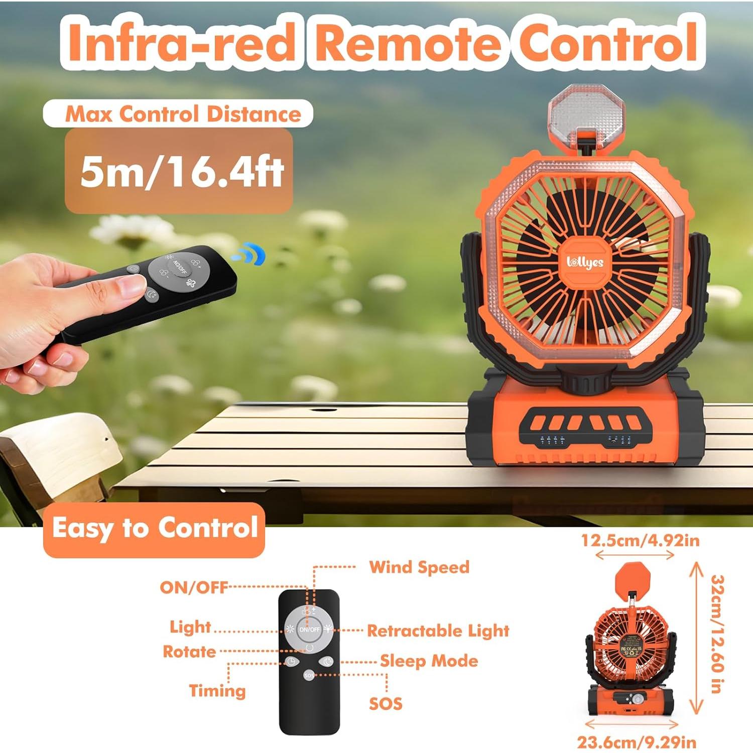 Ventilador de Camping Recargable F19 con Linterna LED 20000mAh