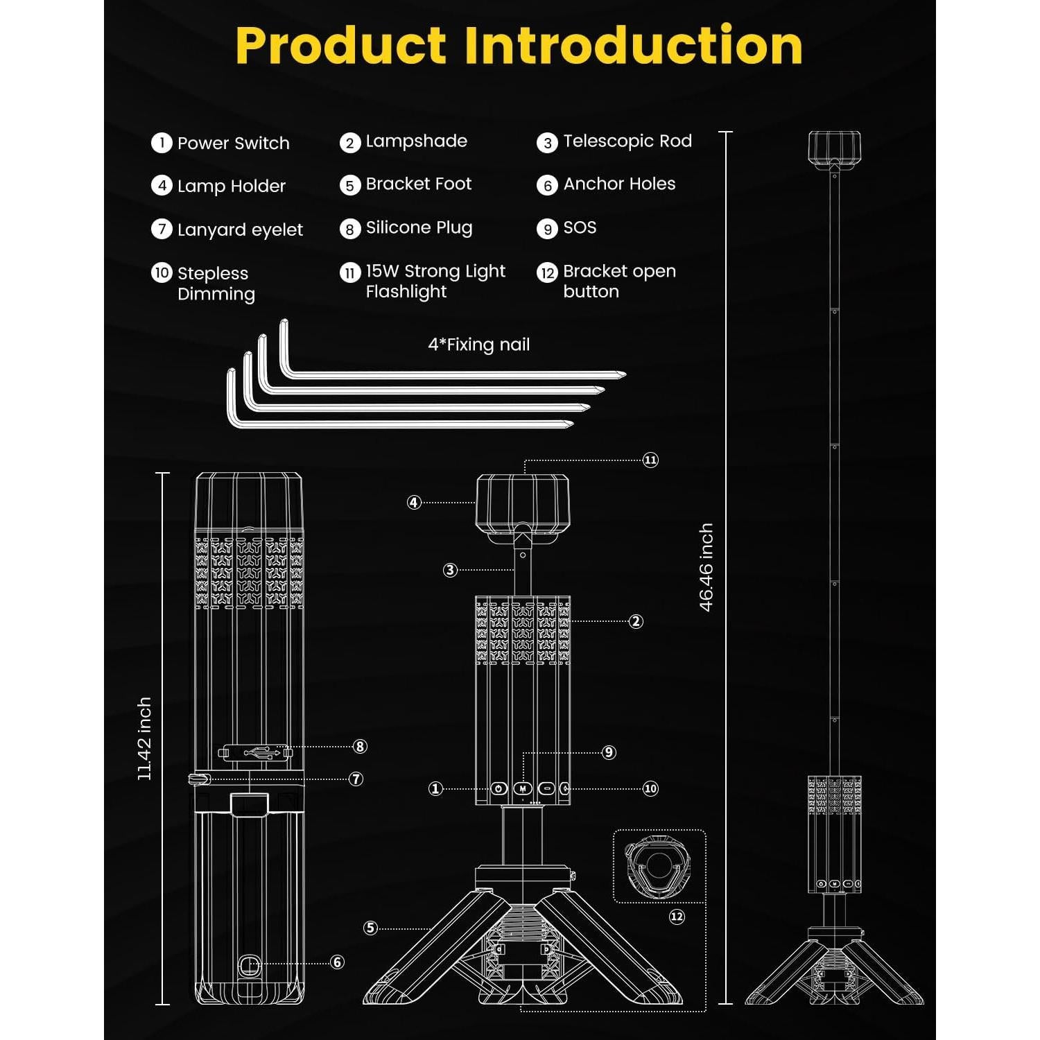 Linterna de Camping Telescópica LAIKORE 12000mAh LED Impermeable