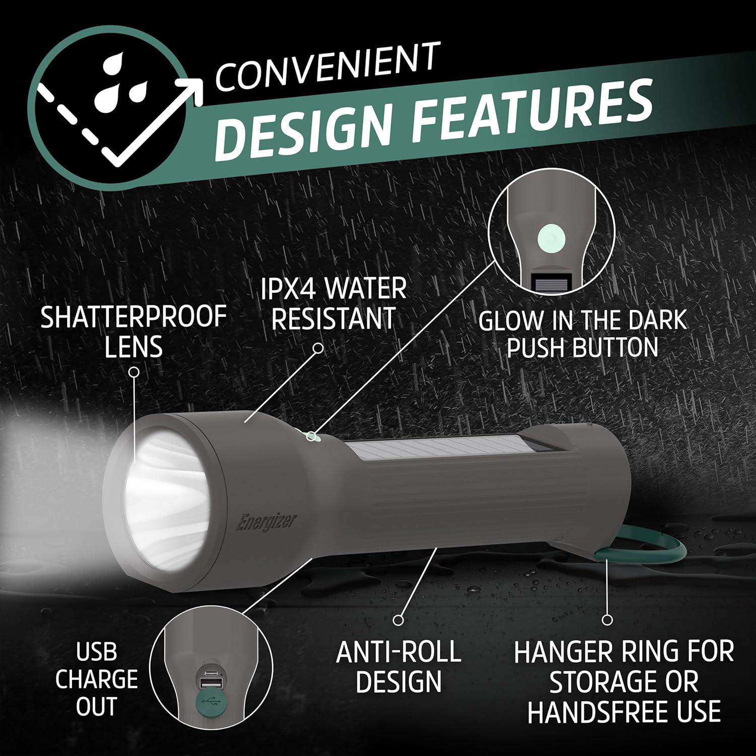 Linterna LED Energizer S-600 Híbrida Solar y USB 600 Lúmenes