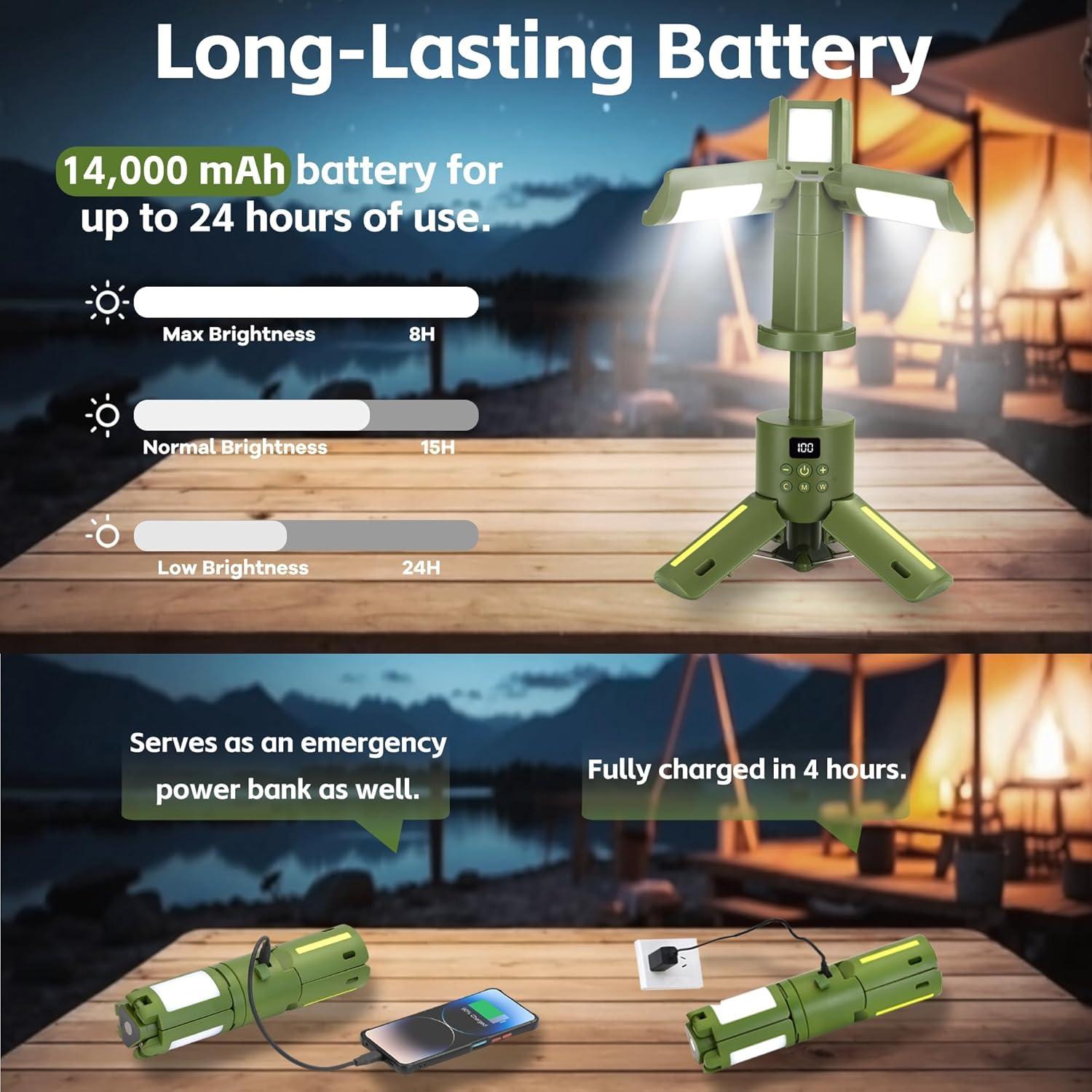 Linterna Camping Recargable 14000mAh 6000LM Telescópica