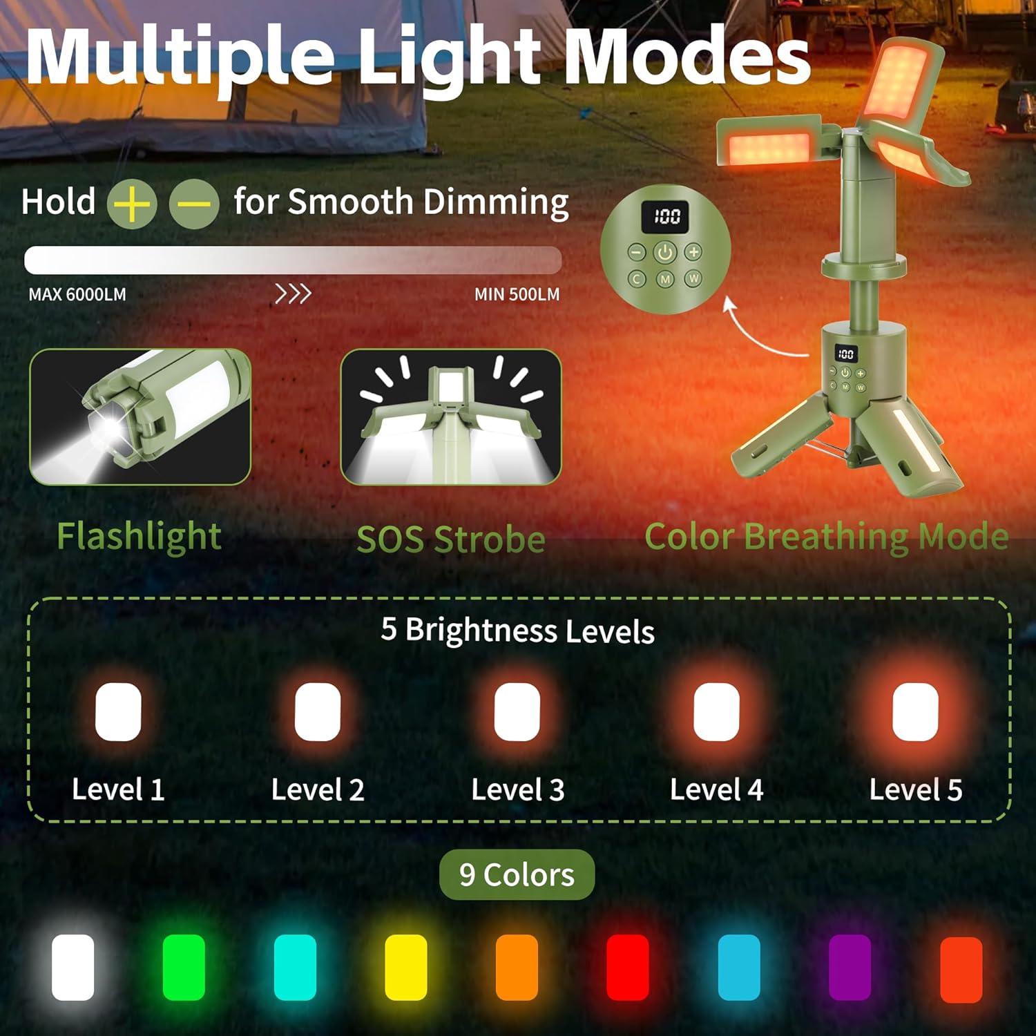 Linterna Camping Recargable 14000mAh 6000LM Telescópica