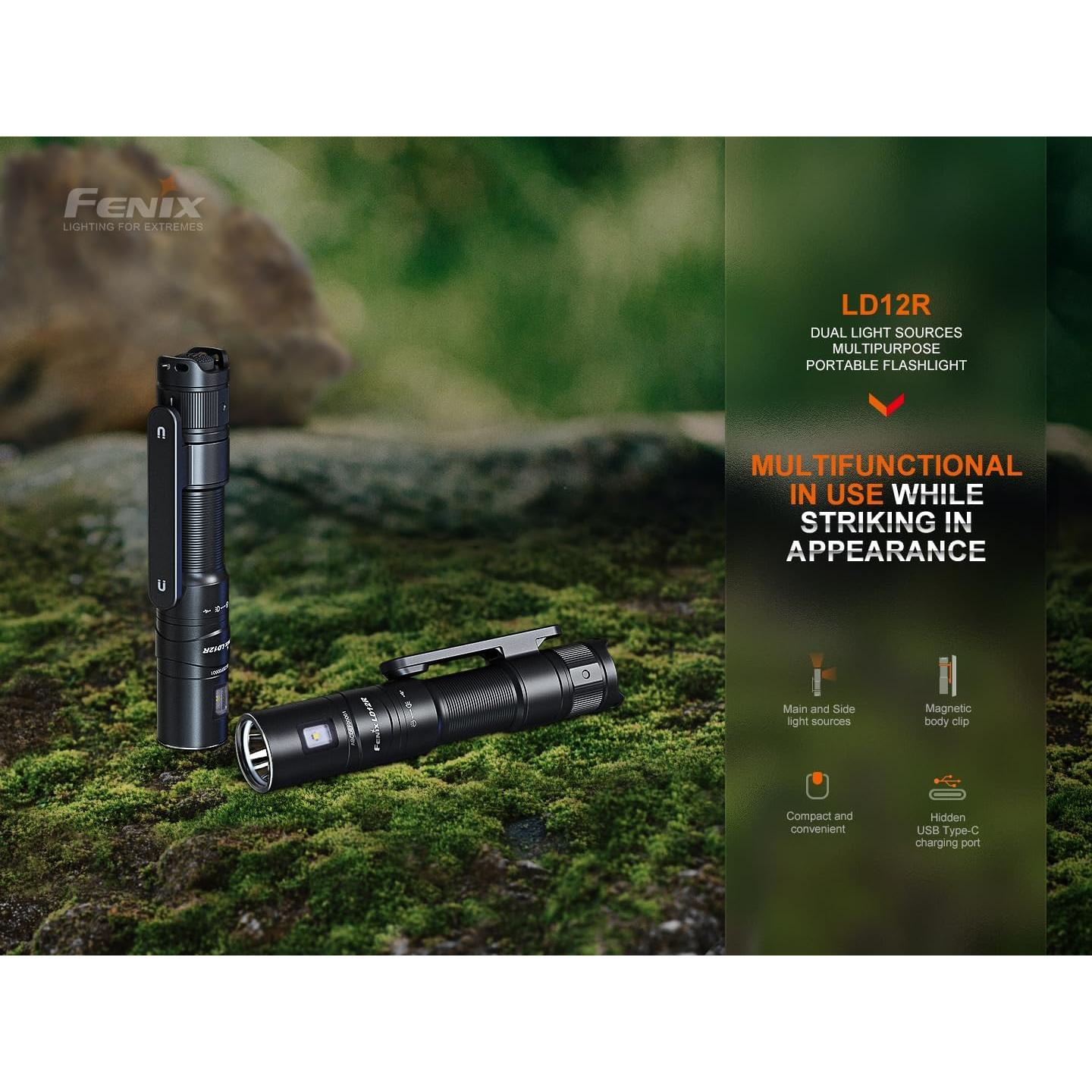 Linterna Táctica LED Fenix LD12R 600 Lúmenes Recargable USB