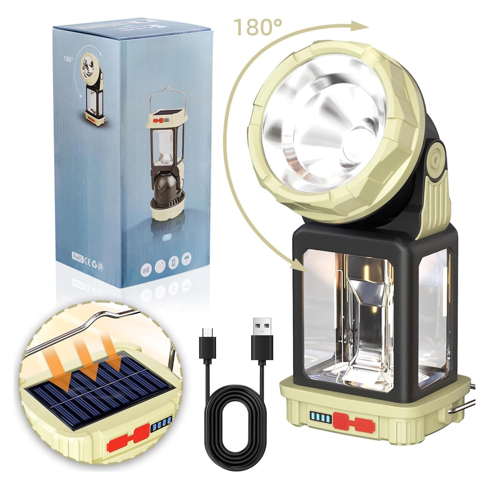 Lámpara de Camping Solar HOMY HM-CA, Carga Dual USB-C y Solar