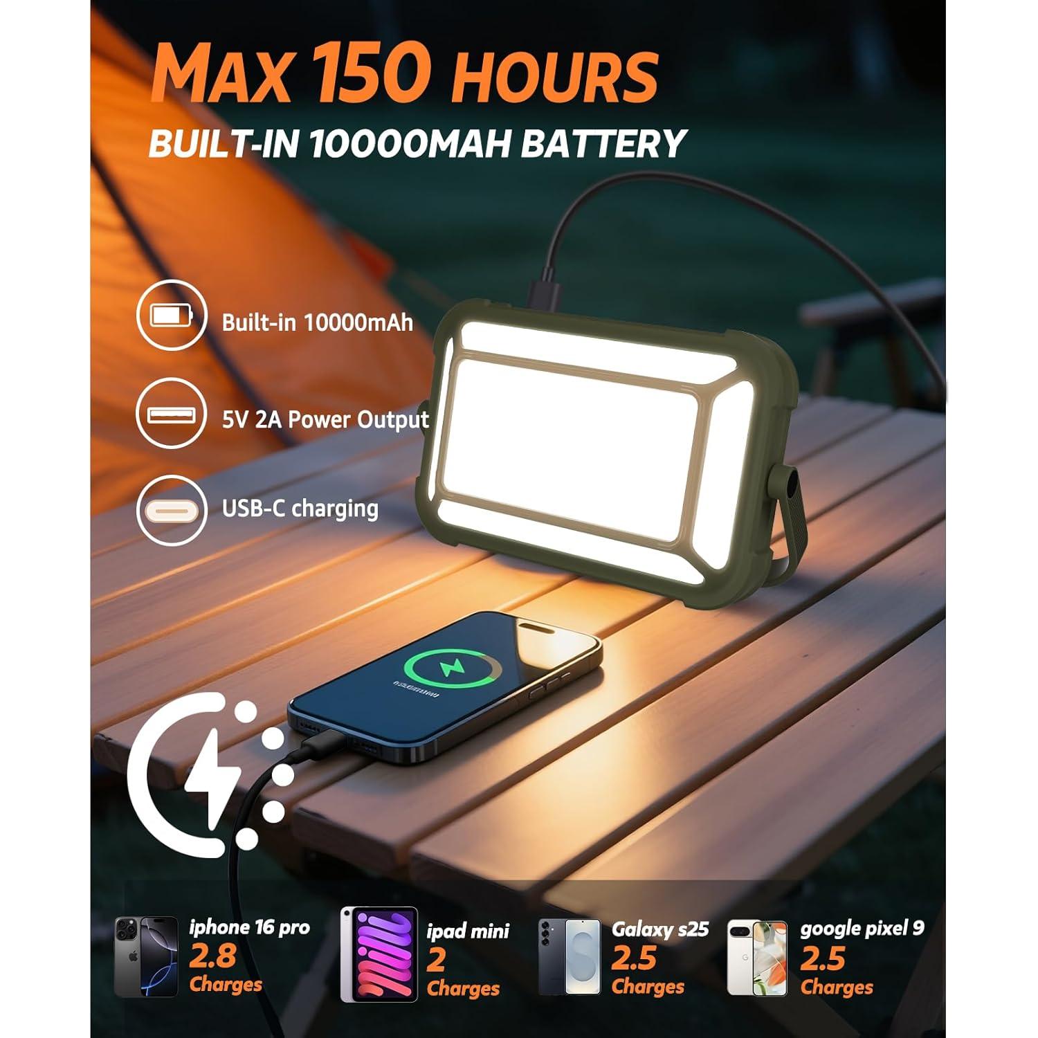 Linterna de Camping LED Arsoer BO-03, IP67, 10000mAh, 150h