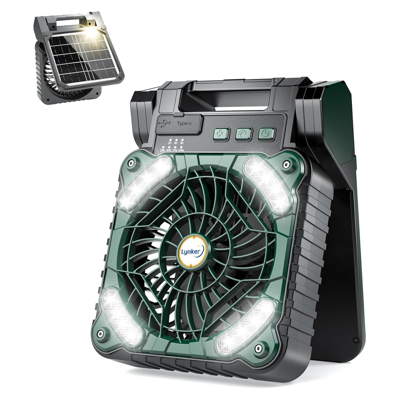 Ventilador de Camping Lynker Solar 4 Velocidades 30dB Verde