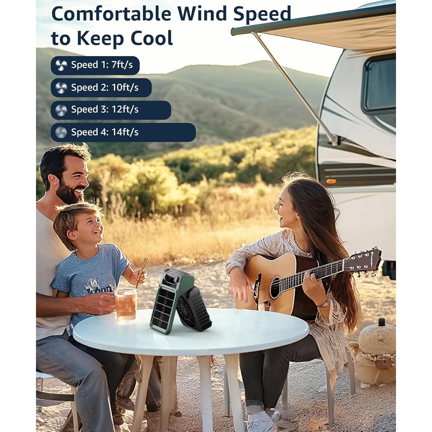 Ventilador de Camping Lynker Solar 4 Velocidades 30dB Verde