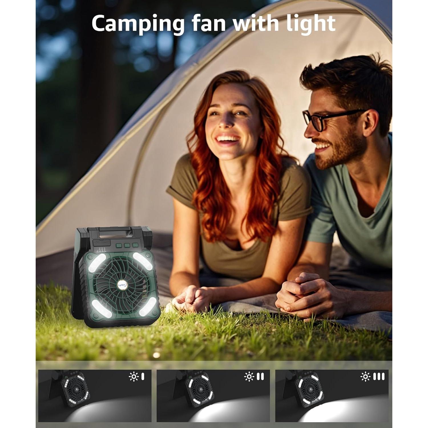 Ventilador de Camping Lynker Solar 4 Velocidades 30dB Verde