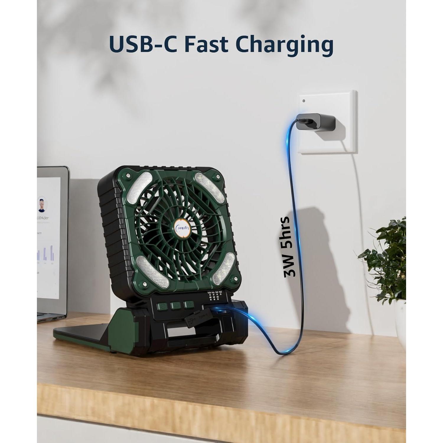 Ventilador de Camping Lynker Solar 4 Velocidades 30dB Verde