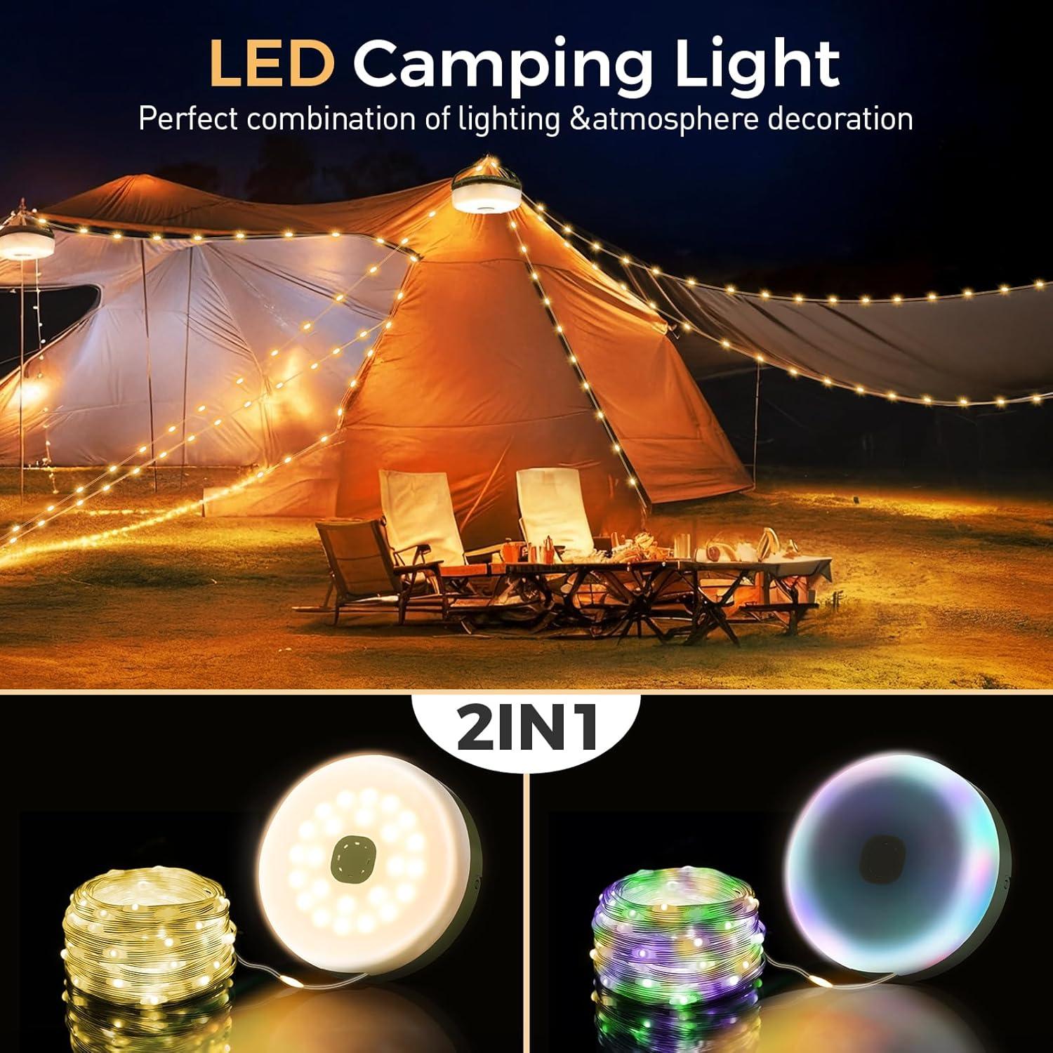 Luz de Camping LED Kuxihug 10M Recargable Impermeable 8 Modos