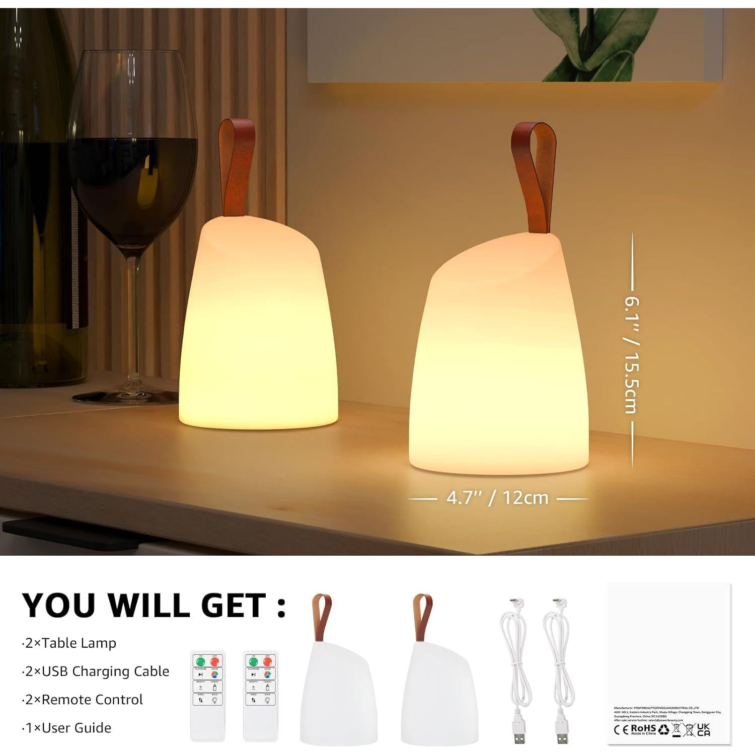 Lámpara de Mesa Portátil LED uuffoo 2 Pack IP44 Recargable
