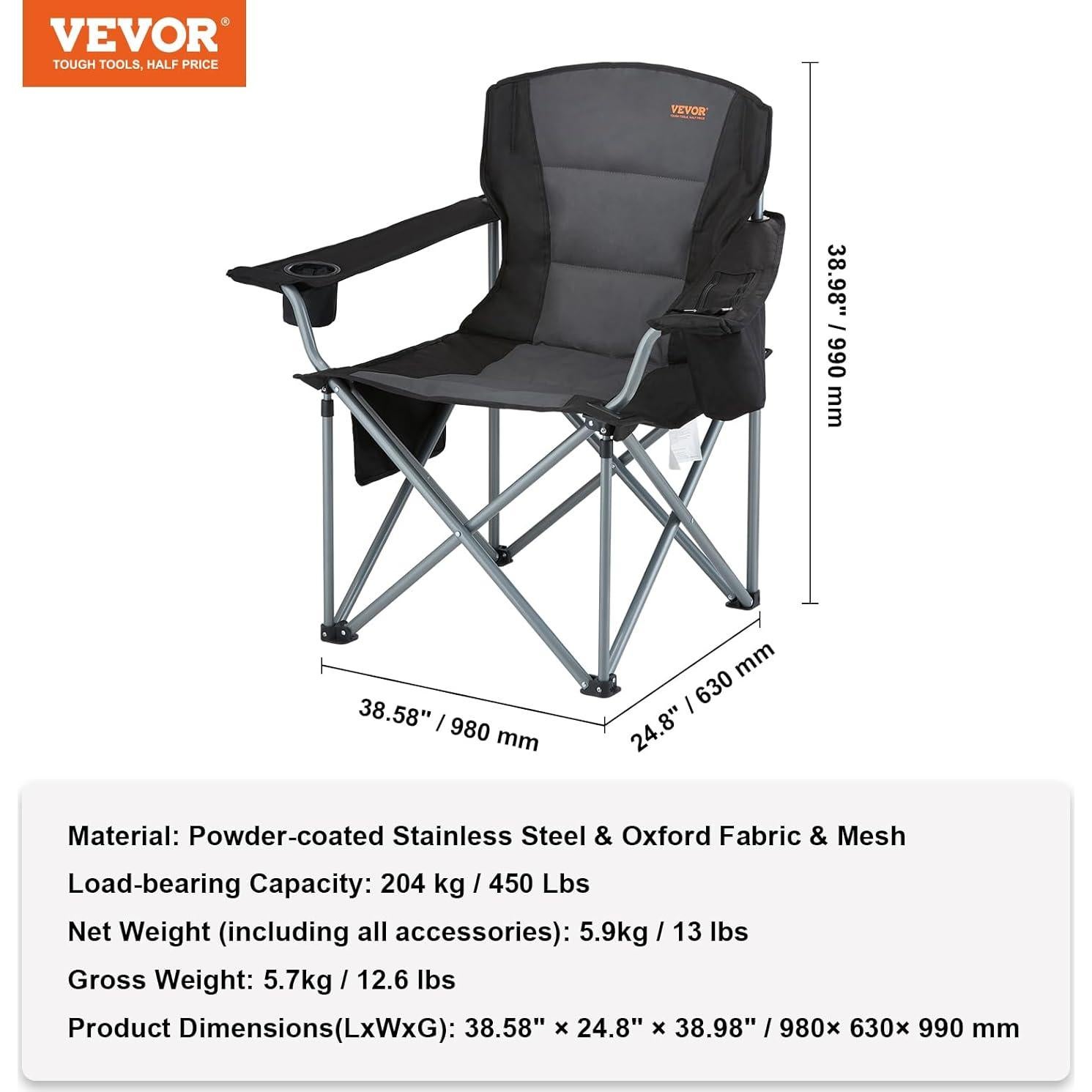 Silla de Camping Plegable VEVOR, Resistente y Portátil, 158.76 kg