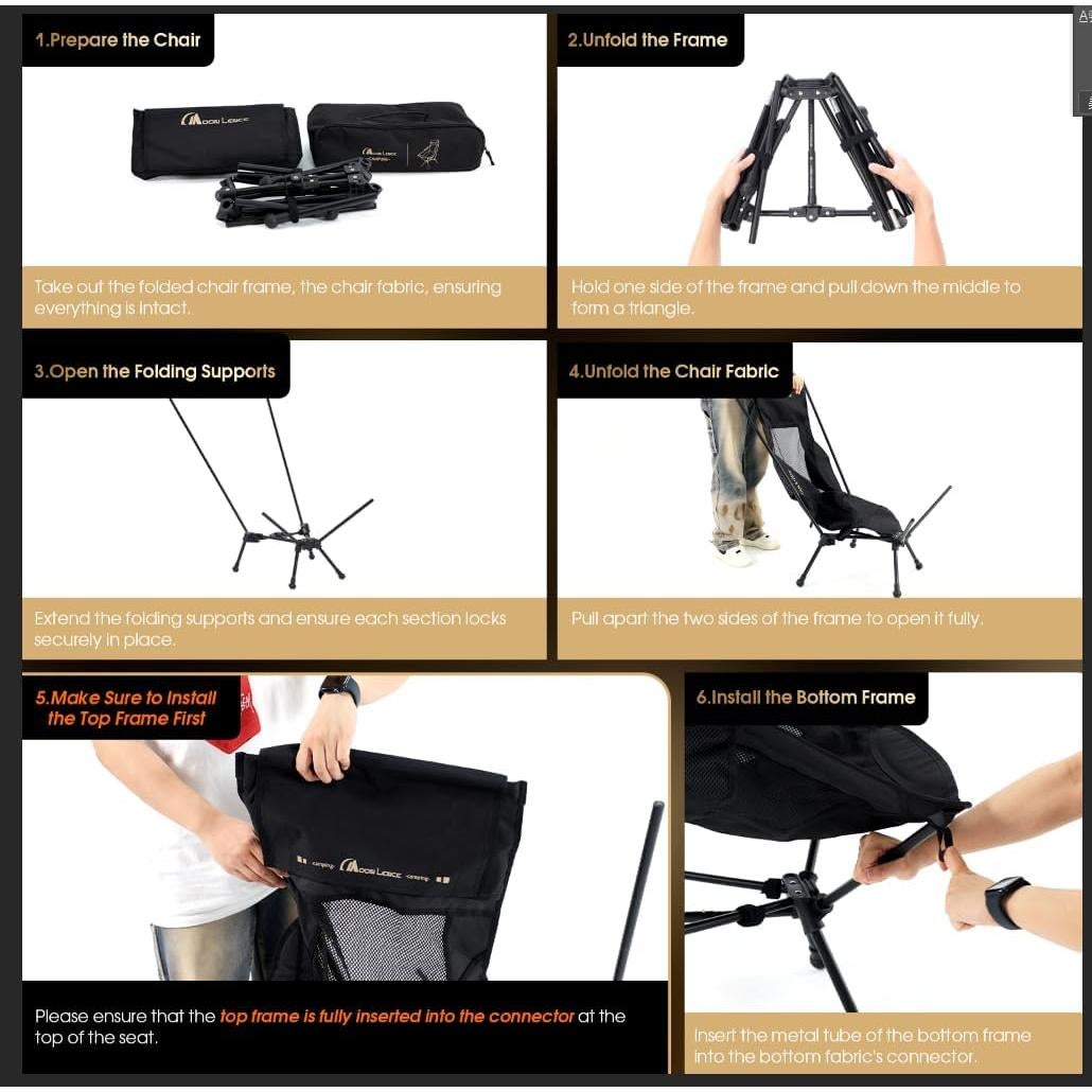 Silla de Camping Plegable MOON LENCE CH33 Respaldo Alto 150kg