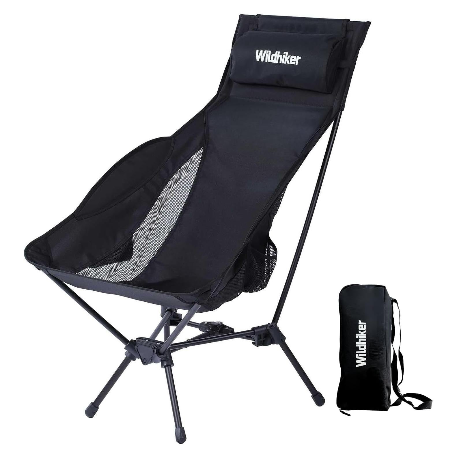 Silla de Camping Plegable Wildhiker con Respaldo Alto - Negra