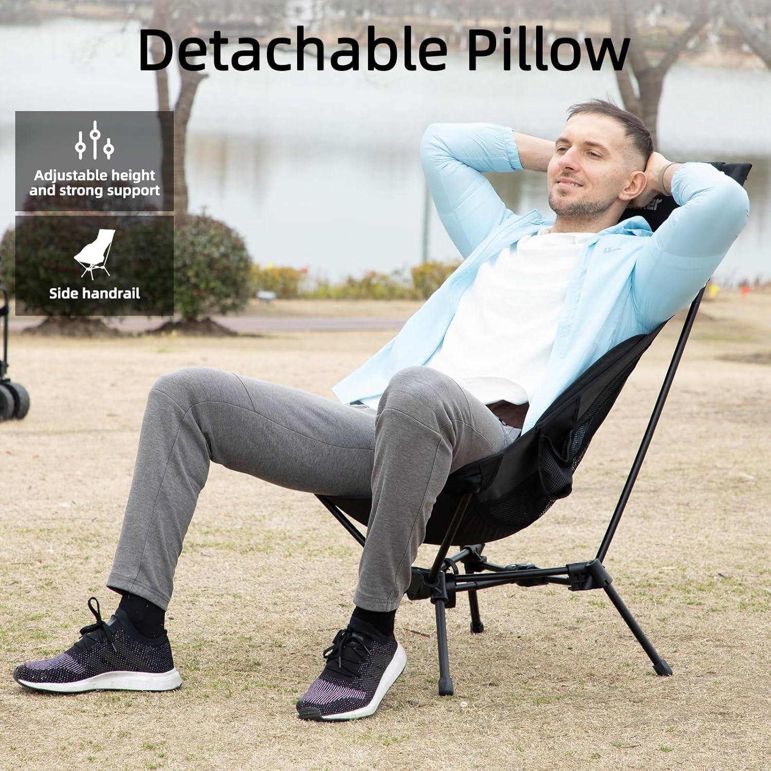 Silla de Camping Plegable Wildhiker con Respaldo Alto - Negra