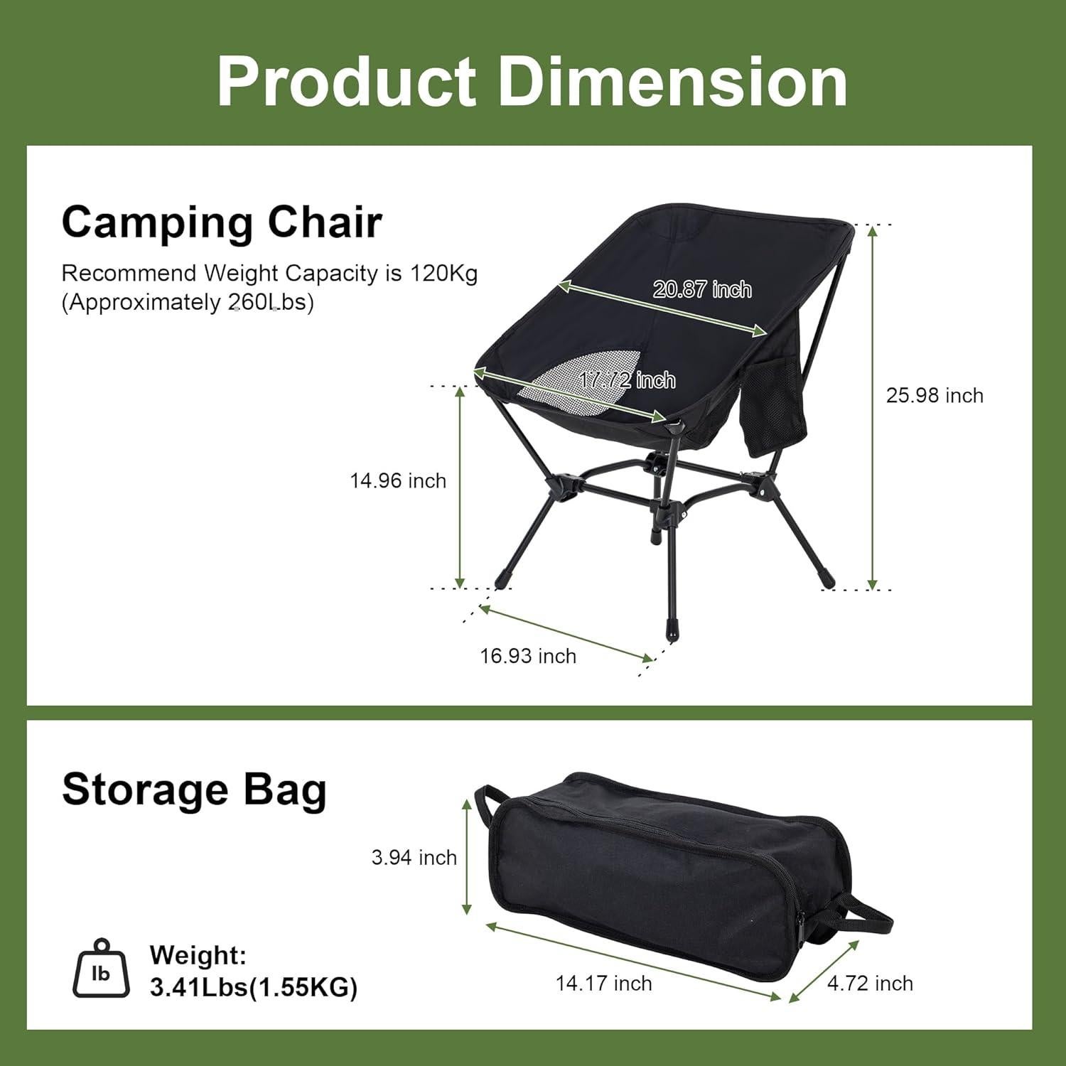Silla de Camping Plegable TlaroRiz 600D Oxford Negra 120kg