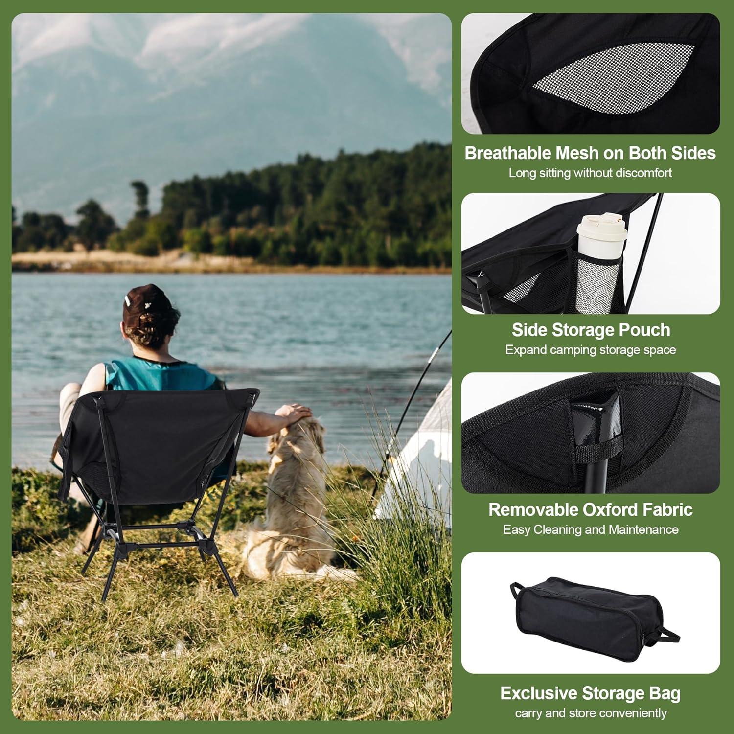 Silla de Camping Plegable TlaroRiz 600D Oxford Negra 120kg