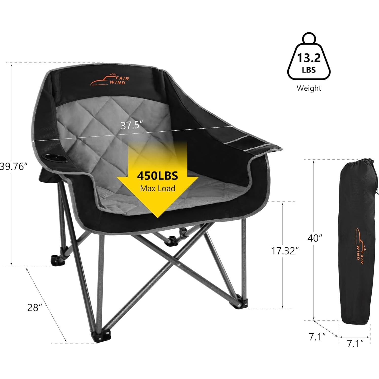 Silla de Camping Acolchada Fair Wind Doble Plegable 204kg Negra