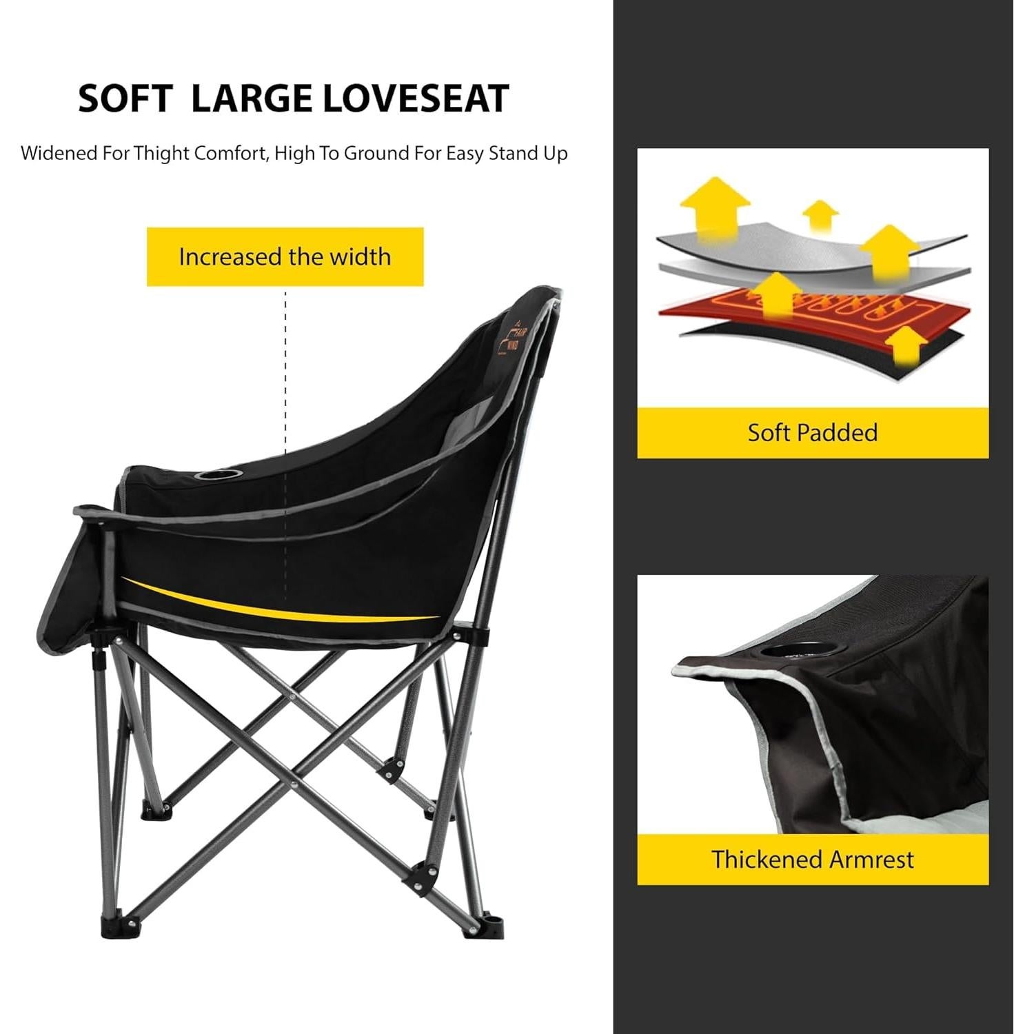 Silla de Camping Acolchada Fair Wind Doble Plegable 204kg Negra