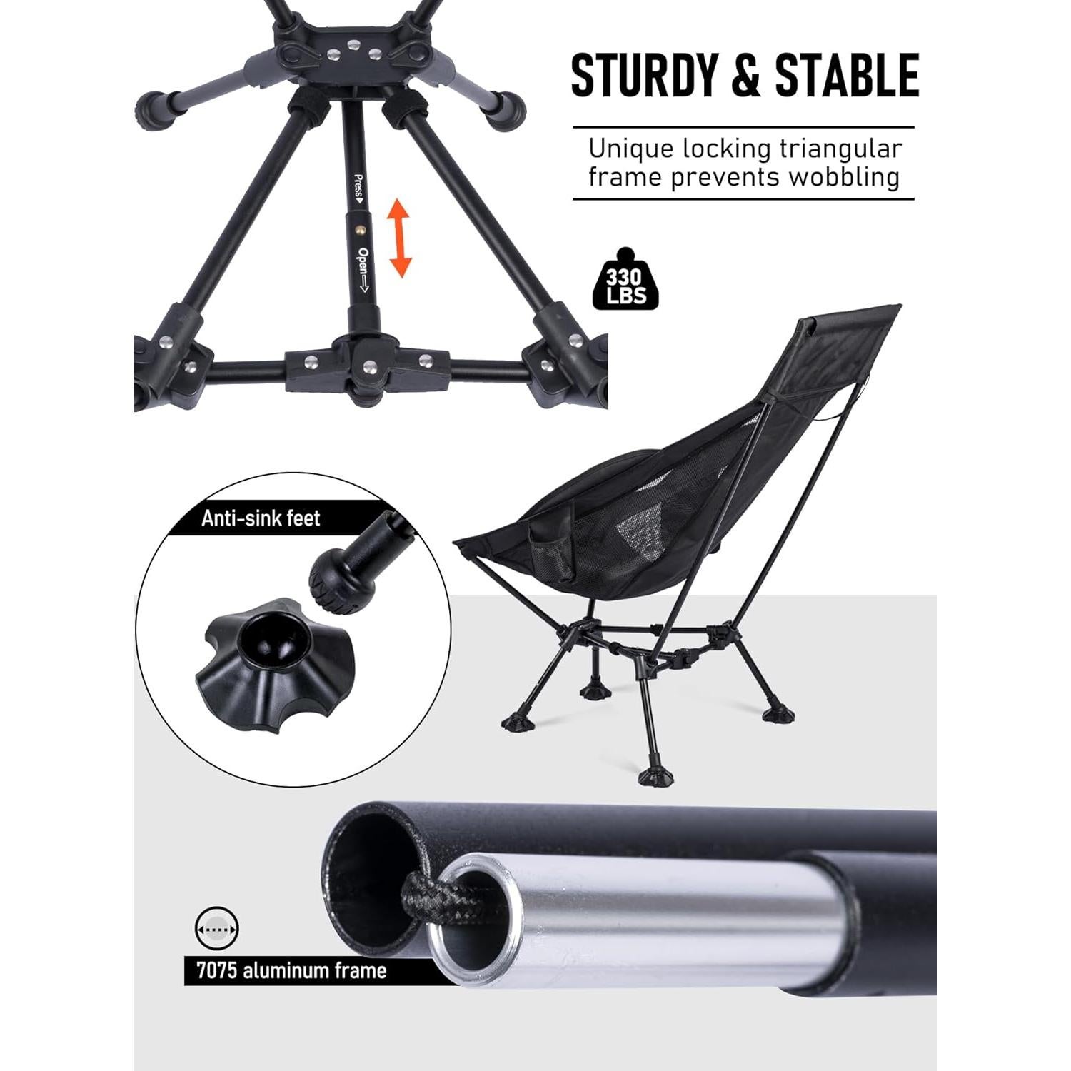 Silla de Camping Plegable WildCall con Respaldo Alto y Ajuste