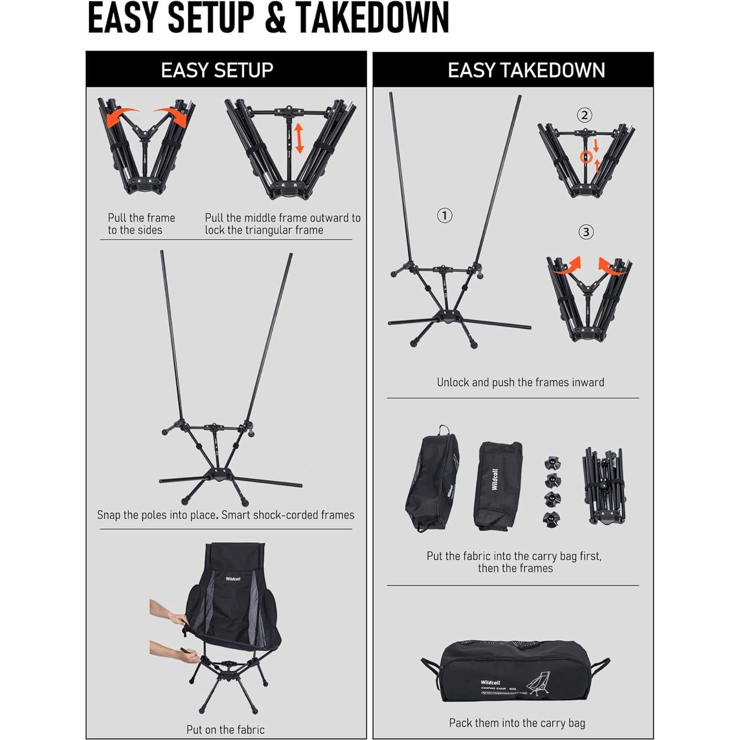 Silla de Camping Plegable WildCall con Respaldo Alto y Ajuste