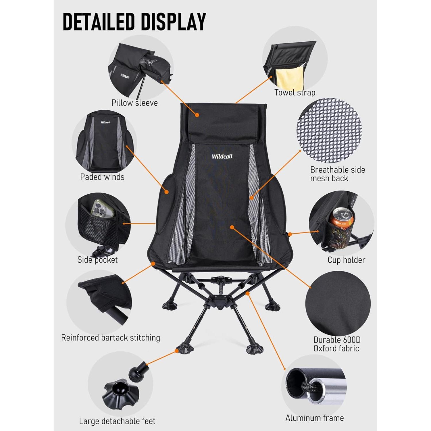 Silla de Camping Plegable WildCall con Respaldo Alto y Ajuste