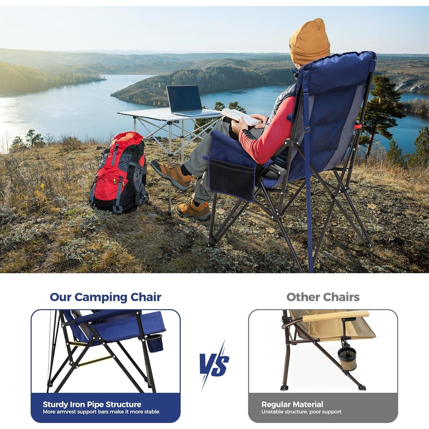 Silla de Camping Plegable ALPHA CAMP Azul Marino 227kg