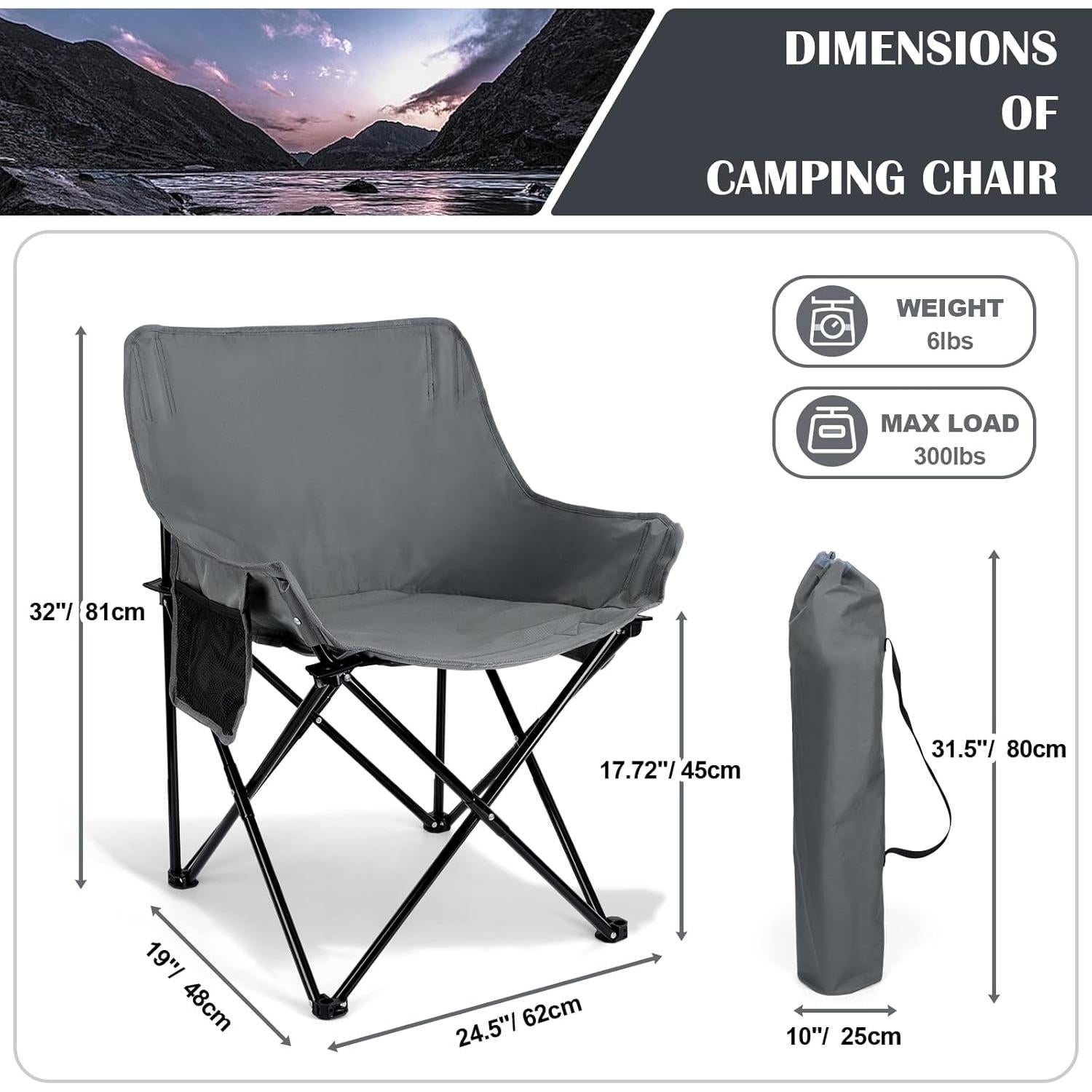 Silla de Camping Plegable Leonyo Gris Alta Resistencia 300 lbs