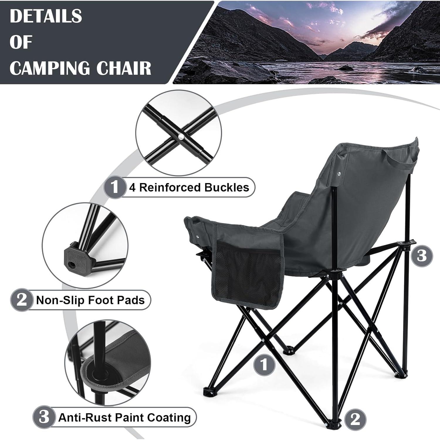 Silla de Camping Plegable Leonyo Gris Alta Resistencia 300 lbs