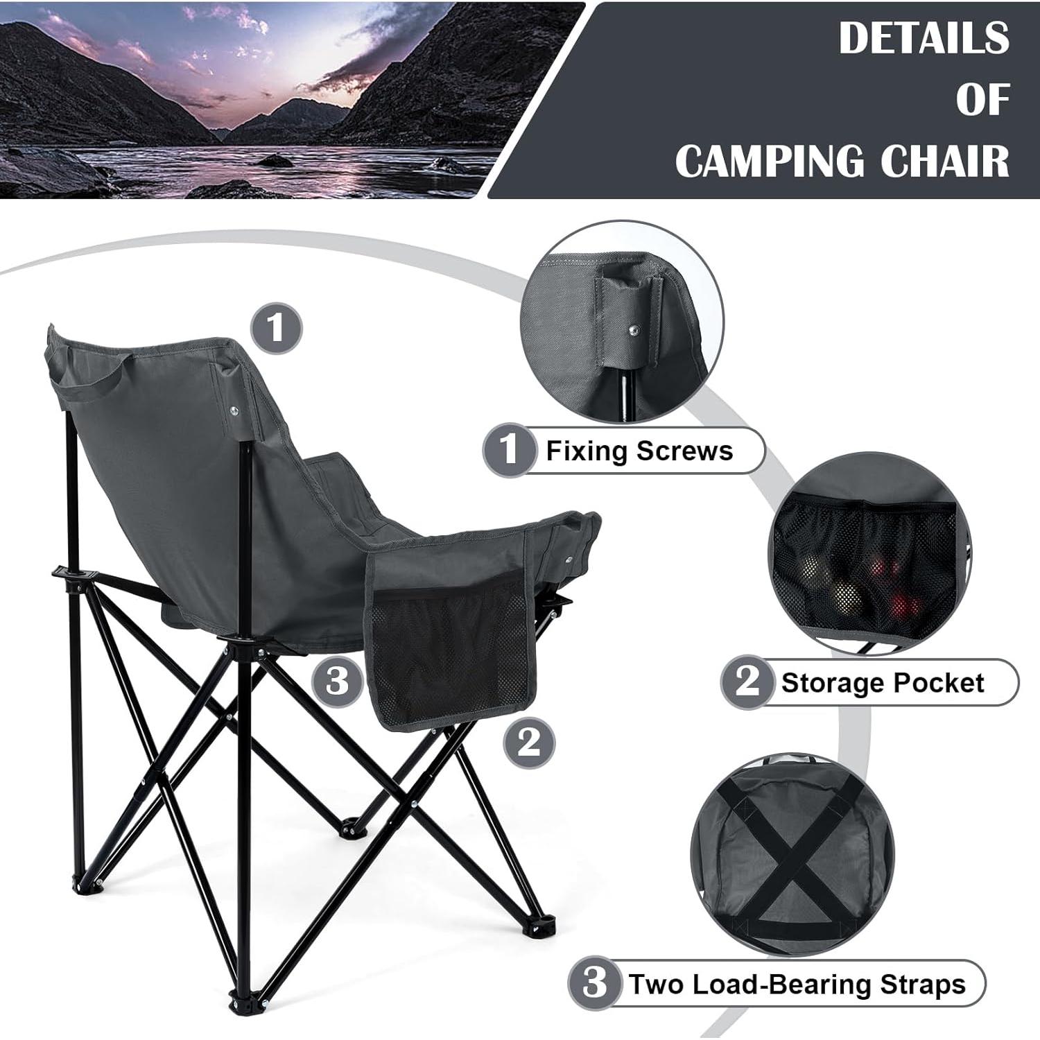Silla de Camping Plegable Leonyo Gris Alta Resistencia 300 lbs