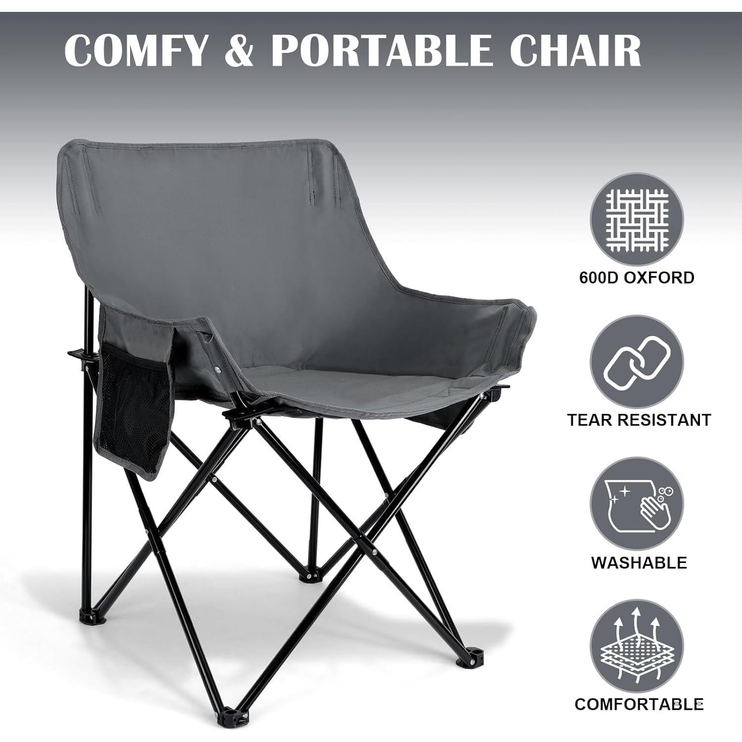 Silla de Camping Plegable Leonyo Gris Alta Resistencia 300 lbs