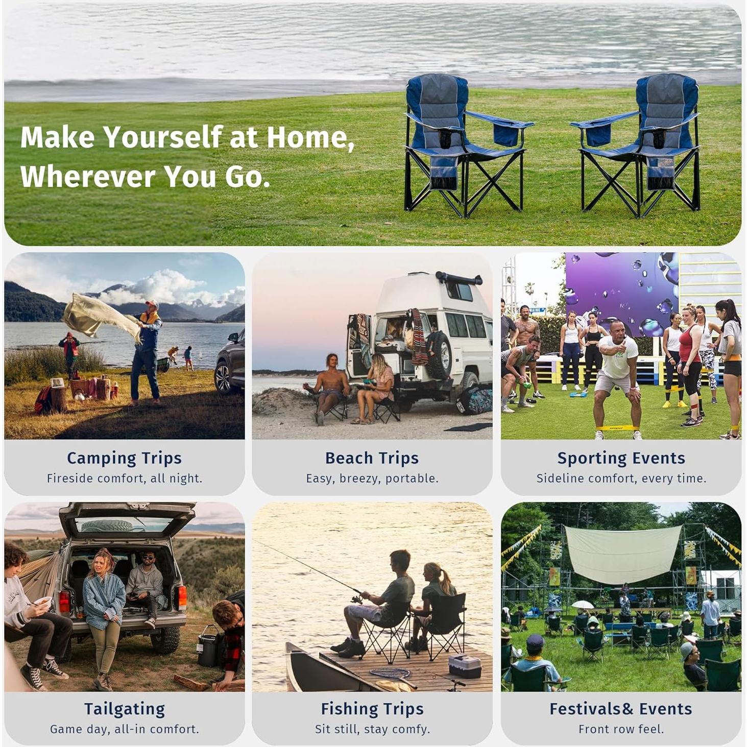 Silla de Camping Plegable EAST OAK CC02BU2 - Soporta 227 kg