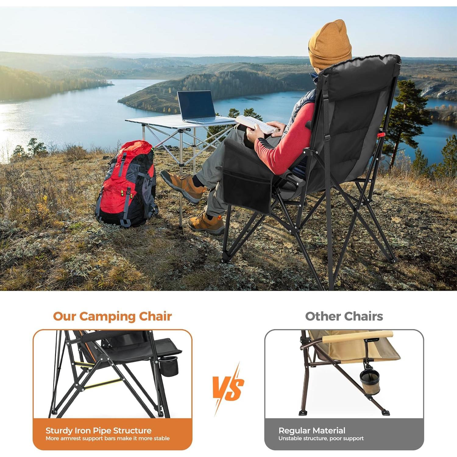 Silla de Camping Plegable ALPHA CAMP XL Respaldo Alto 227kg