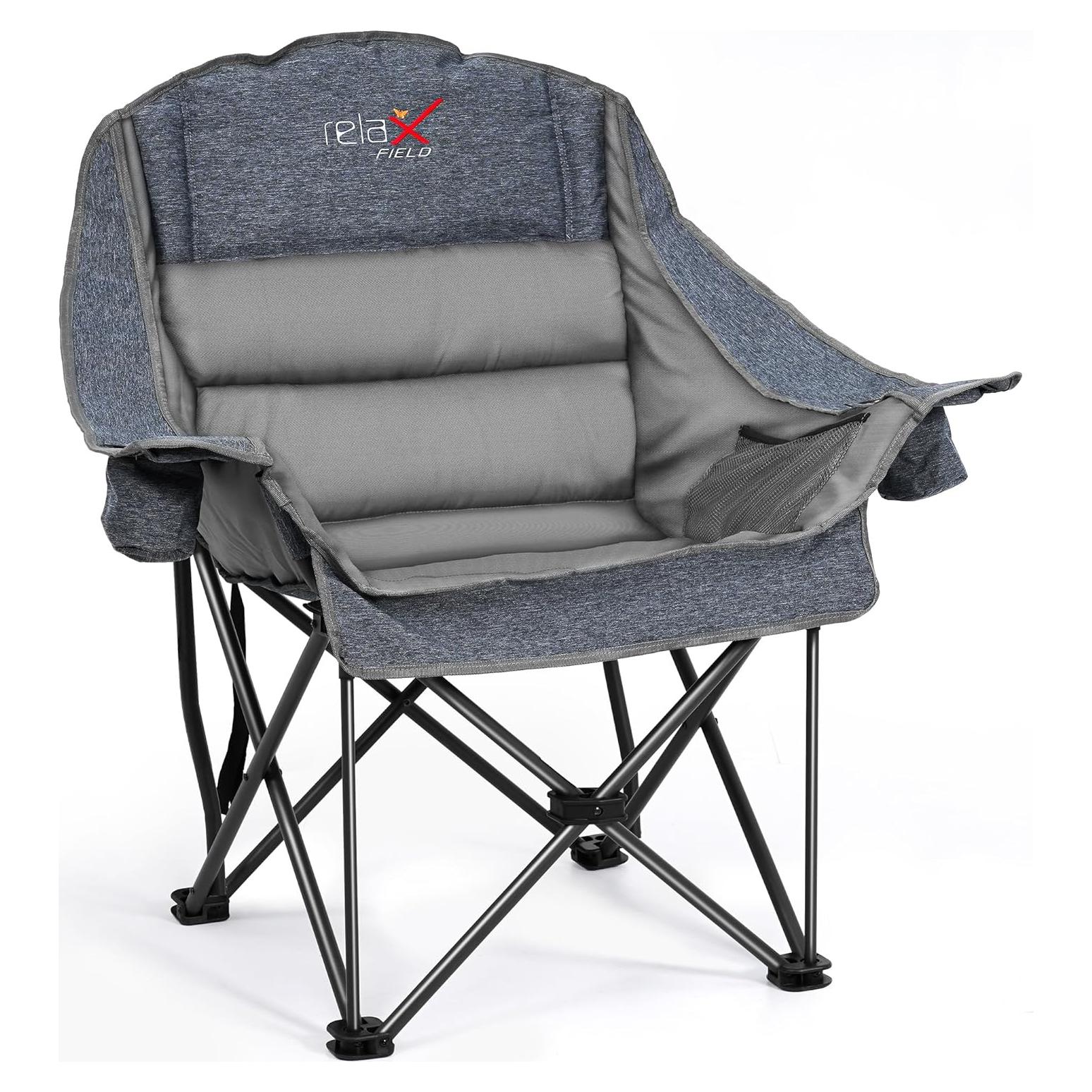 Silla de Camping Plegable RELAX FIELD Gris 227kg con Cojín