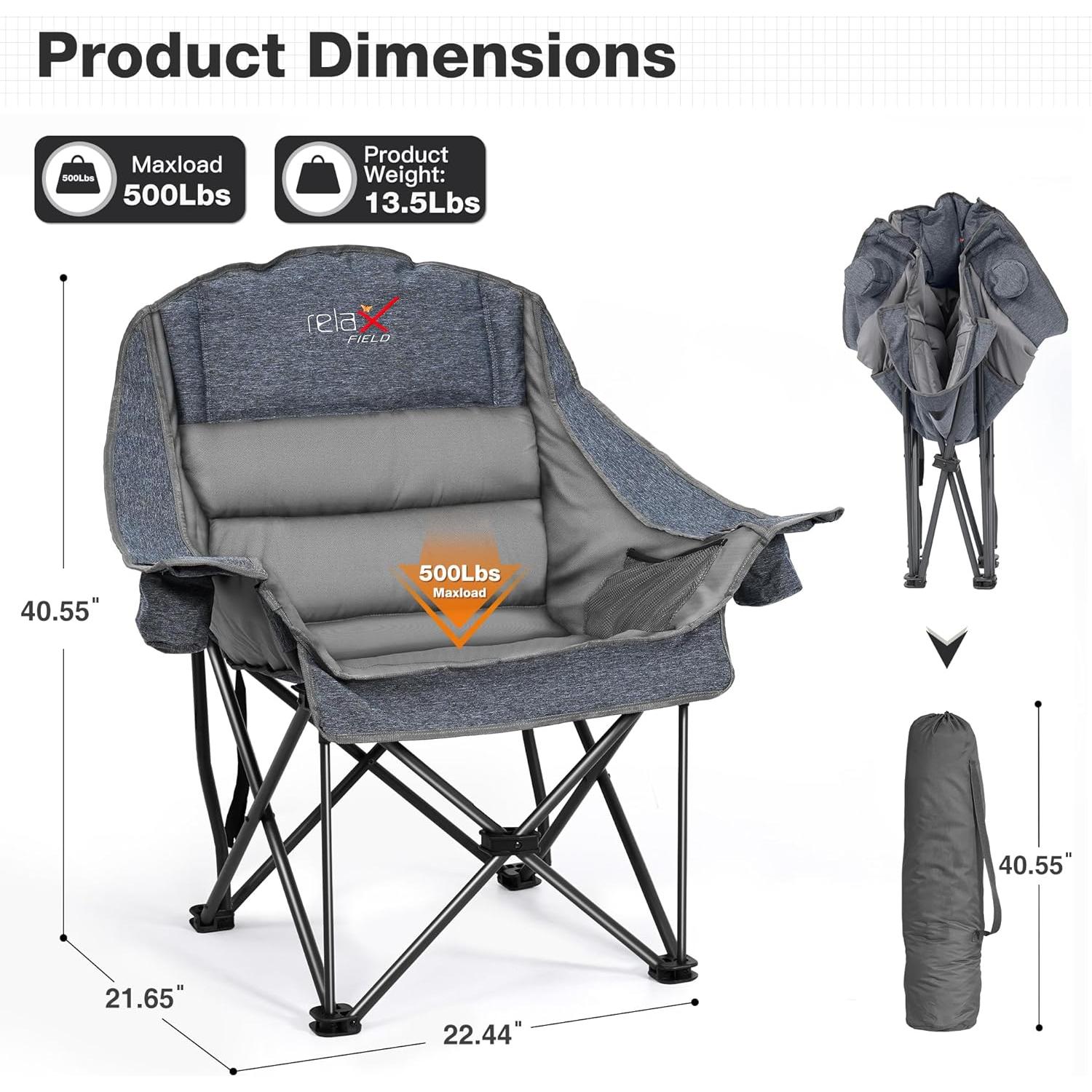 Silla de Camping Plegable RELAX FIELD Gris 227kg con Cojín