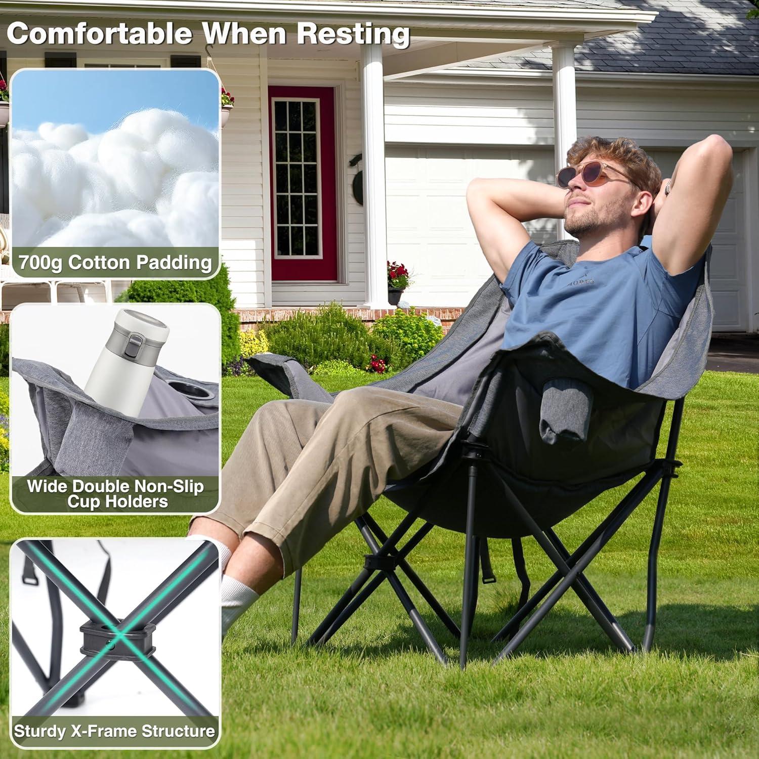 Silla de Camping Plegable RELAX FIELD Gris 227kg con Cojín