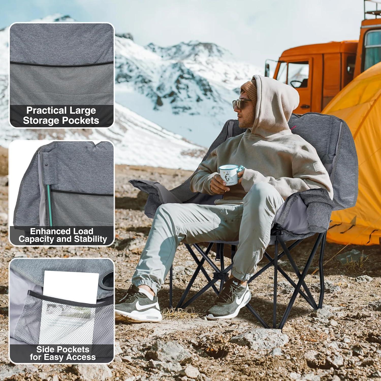 Silla de Camping Plegable RELAX FIELD Gris 227kg con Cojín