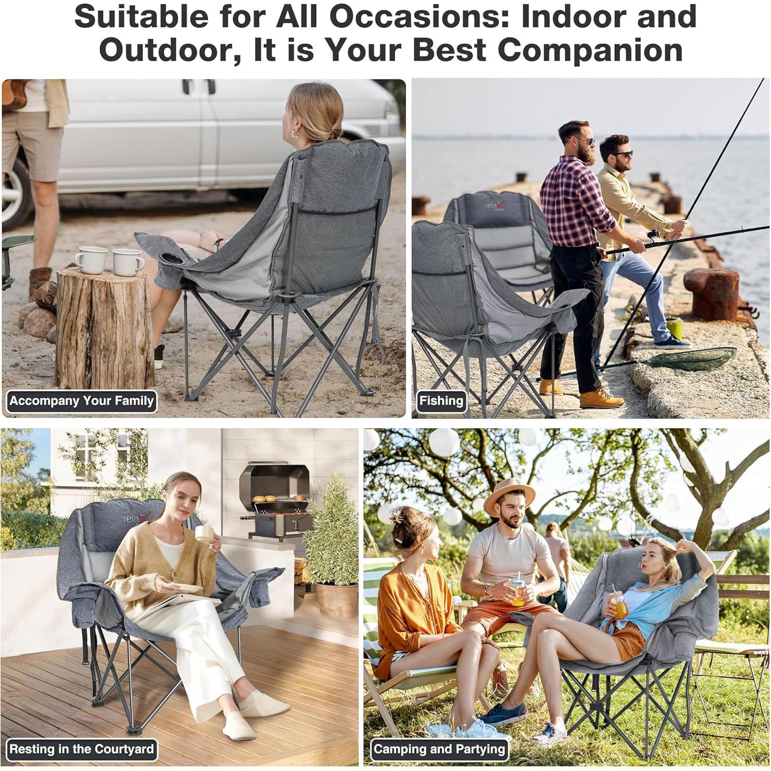 Silla de Camping Plegable RELAX FIELD Gris 227kg con Cojín