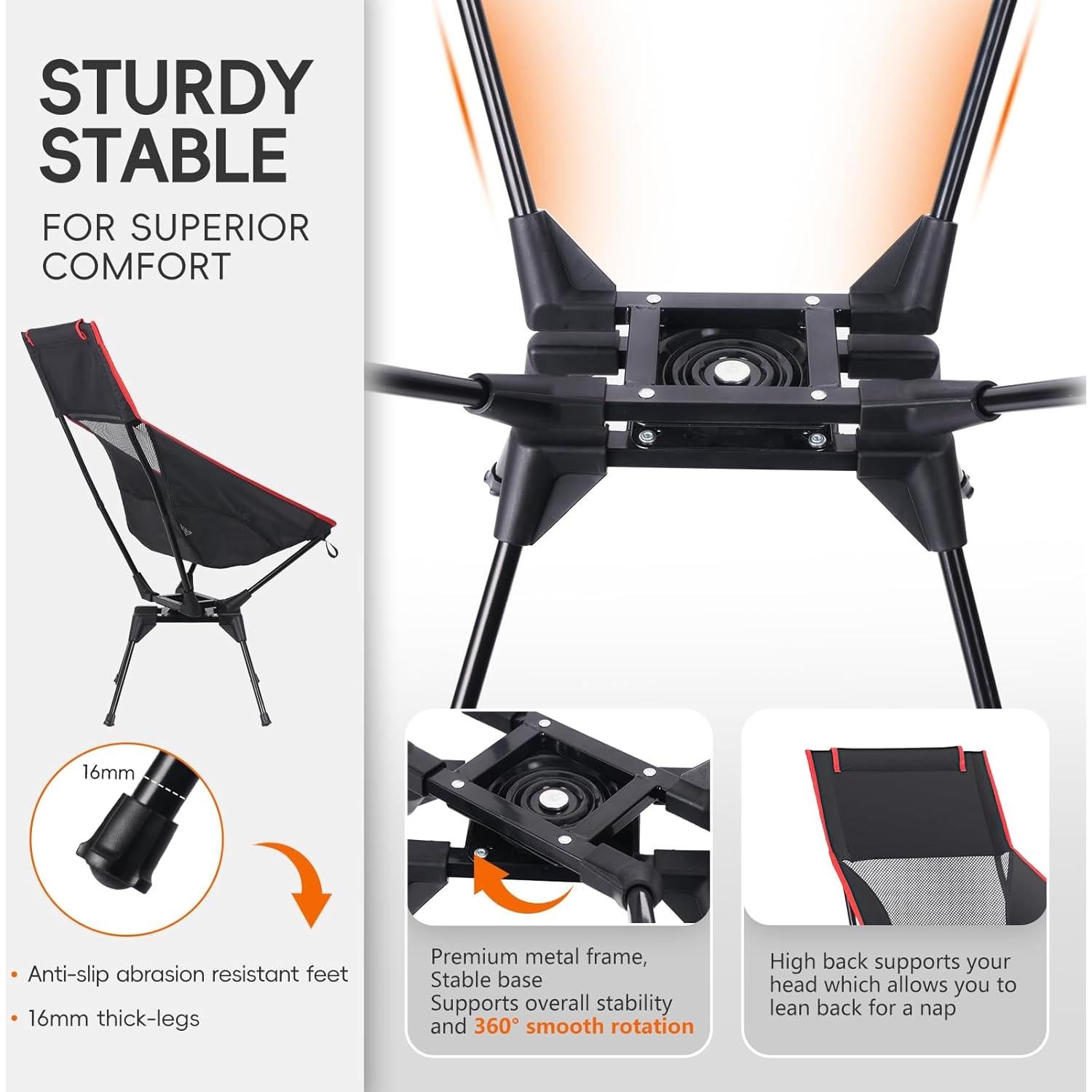 Silla de Camping Plegable OUTTPLY Giratoria Respaldo Alto