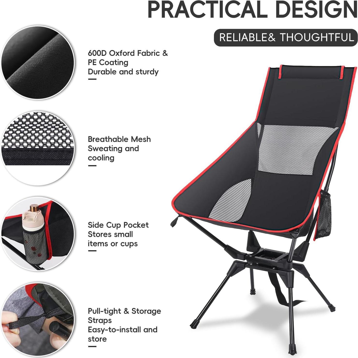 Silla de Camping Plegable OUTTPLY Giratoria Respaldo Alto