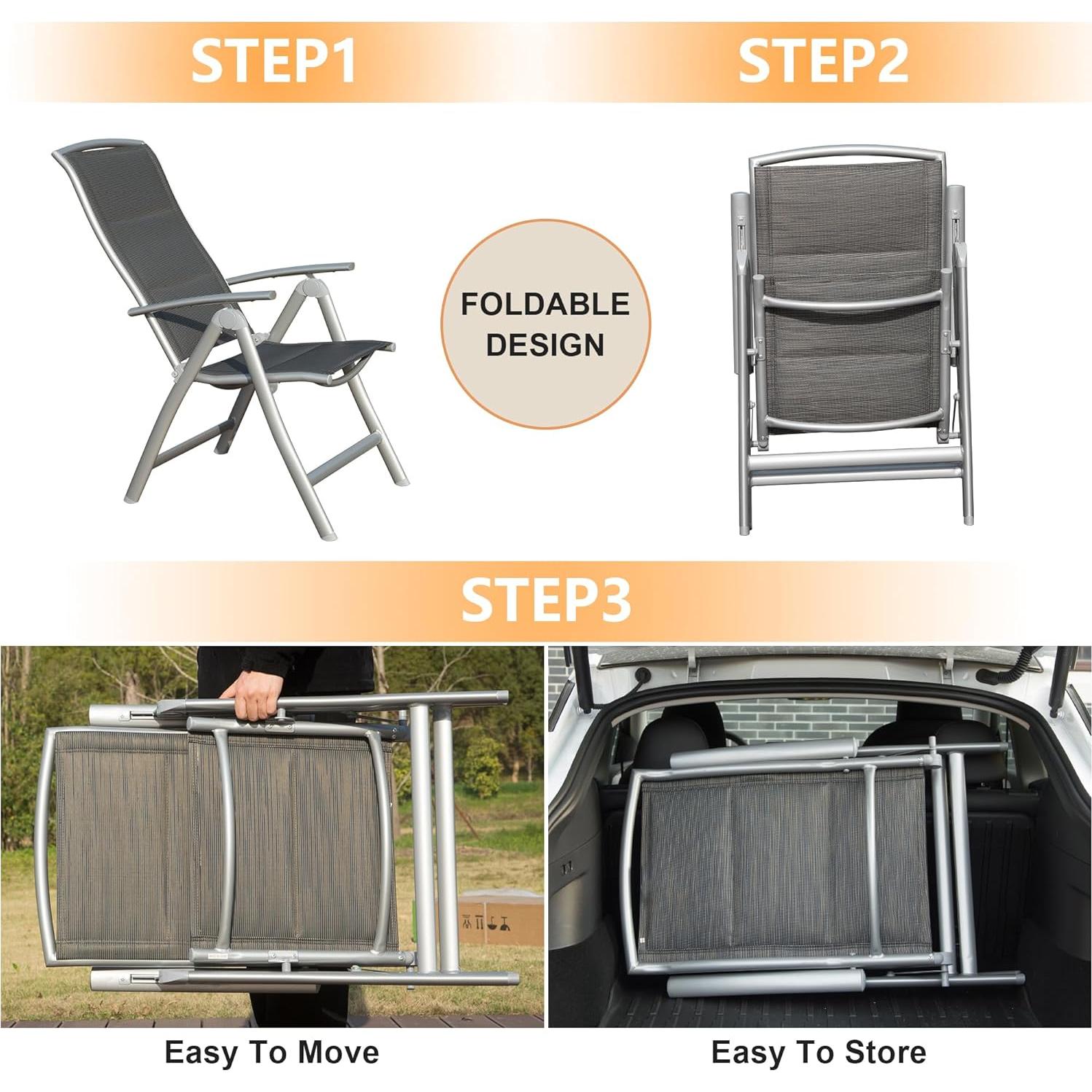 Conjunto de Sillas Plegables Domi para Patio - 2 Piezas, Aluminio