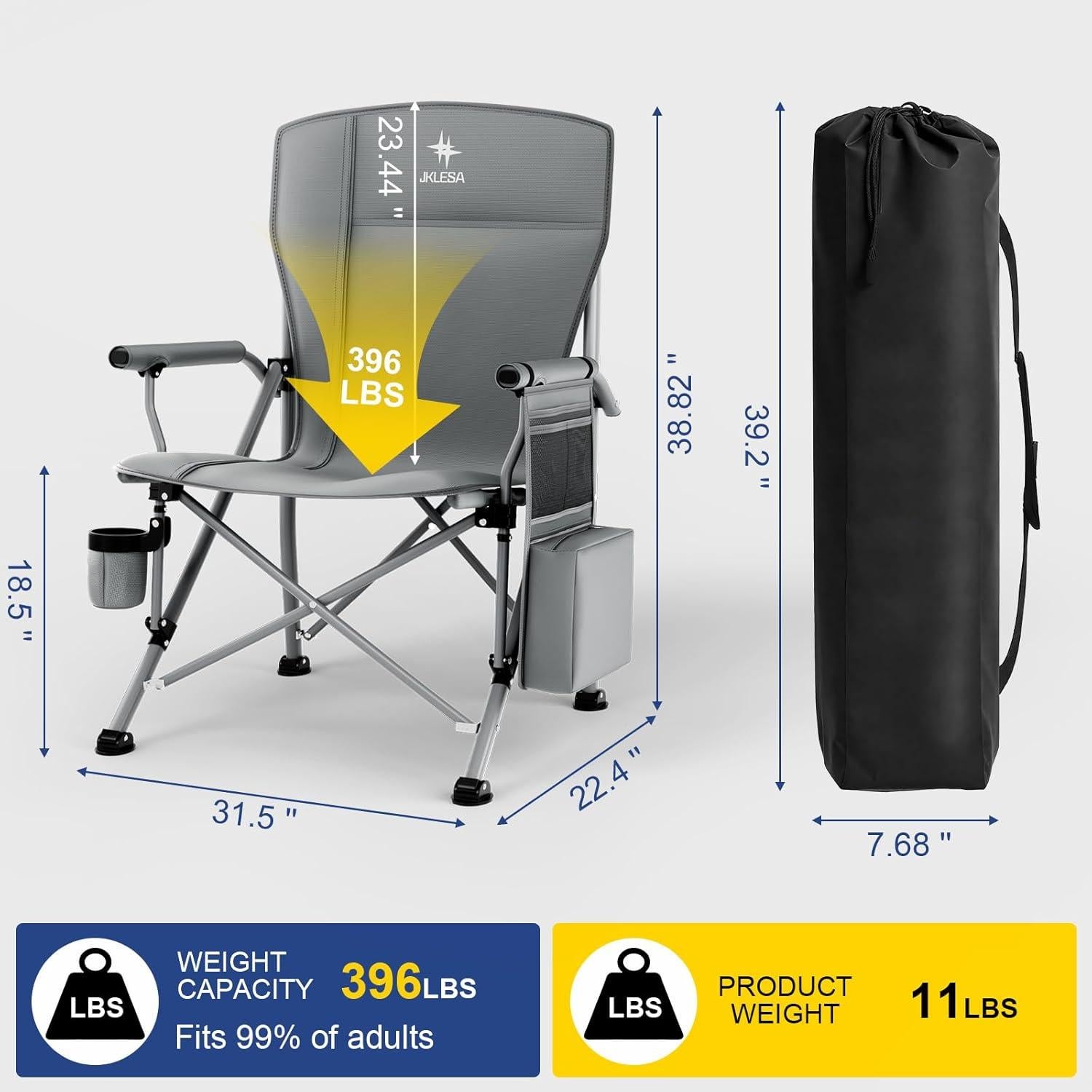 Silla de Camping Plegable JKLESA XL 396kg Impermeable con Portavasos