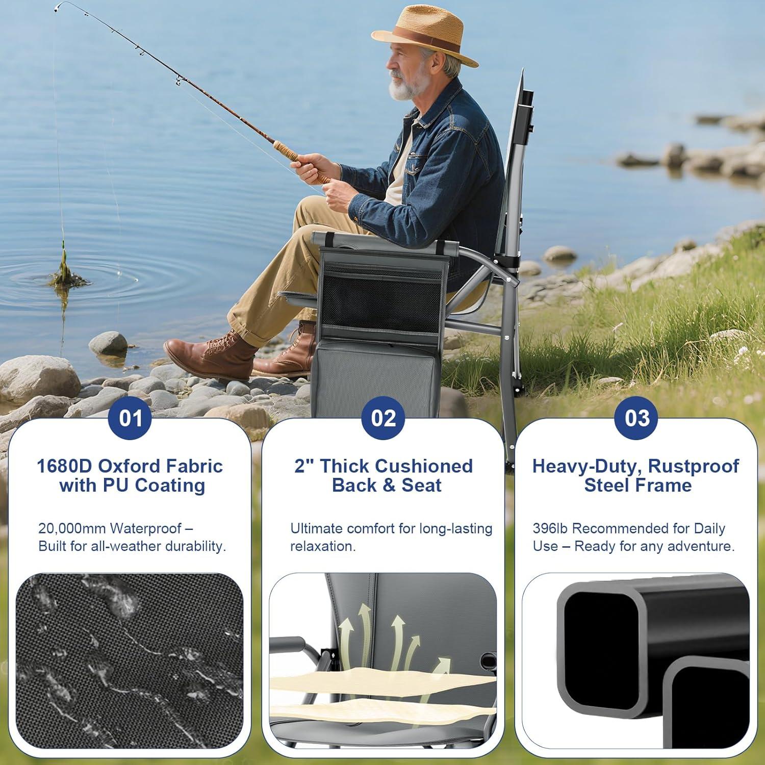 Silla de Camping Plegable JKLESA XL 396kg Impermeable con Portavasos